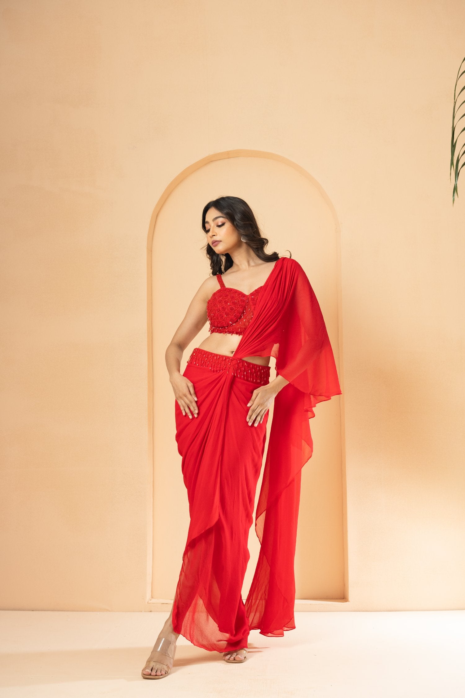 Red Pre-Stitched Drape Saree