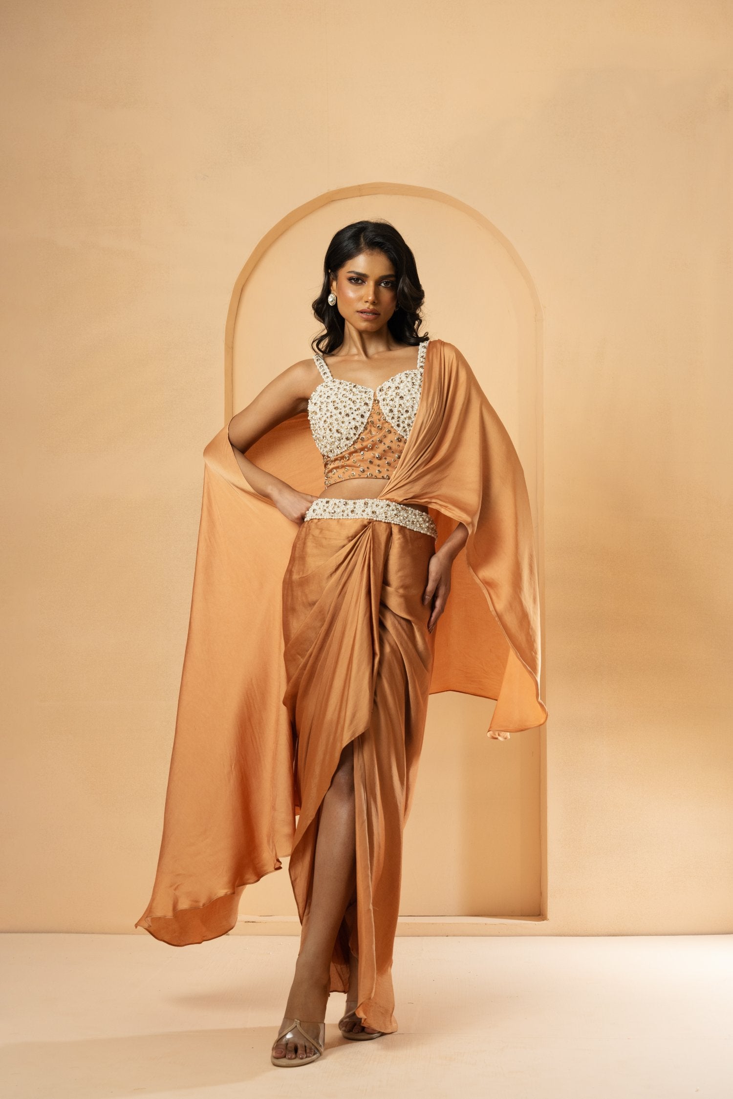 Golden Pre-Stitched Drape Saree