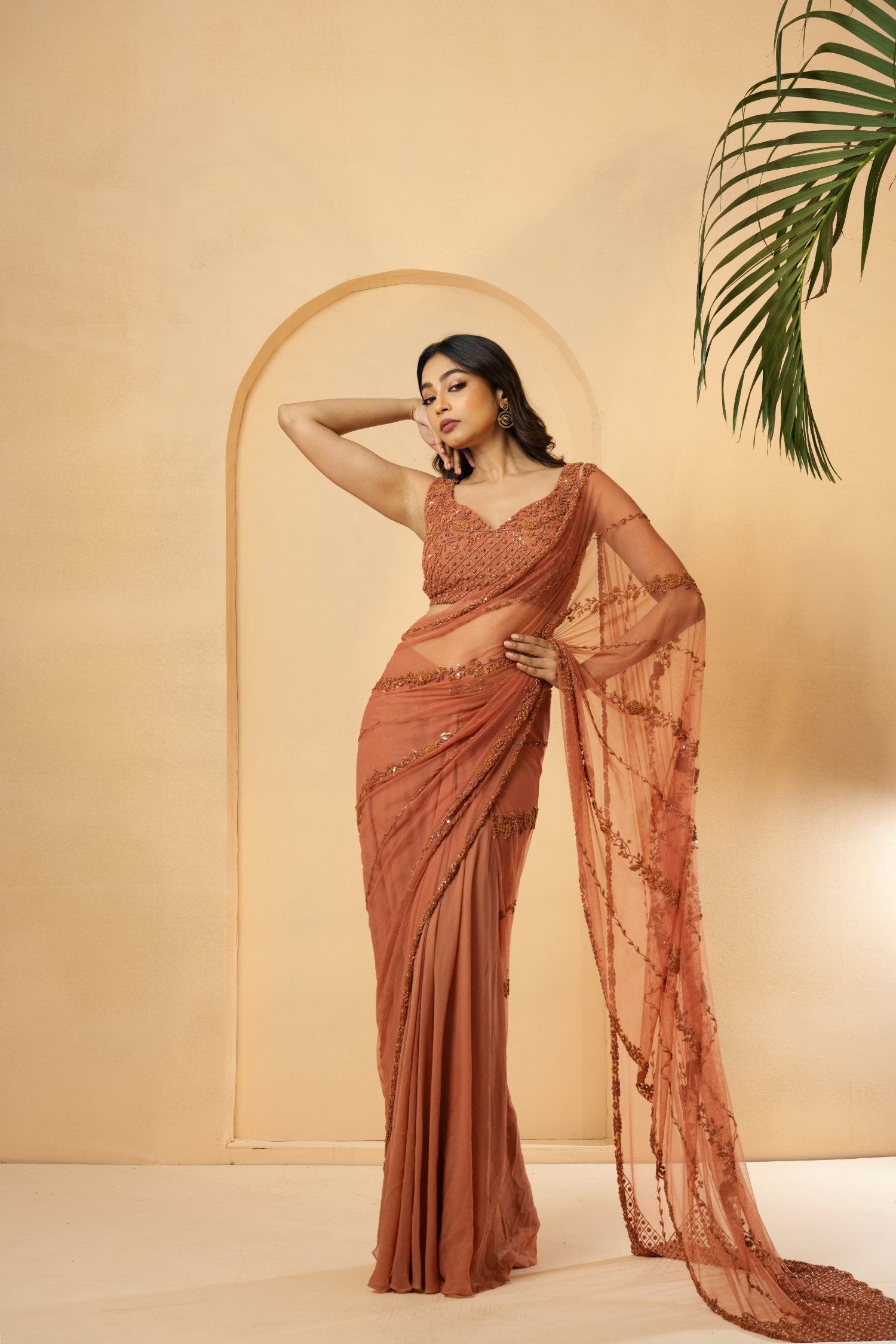 Dust Pink Pre-Stitched Drape Saree