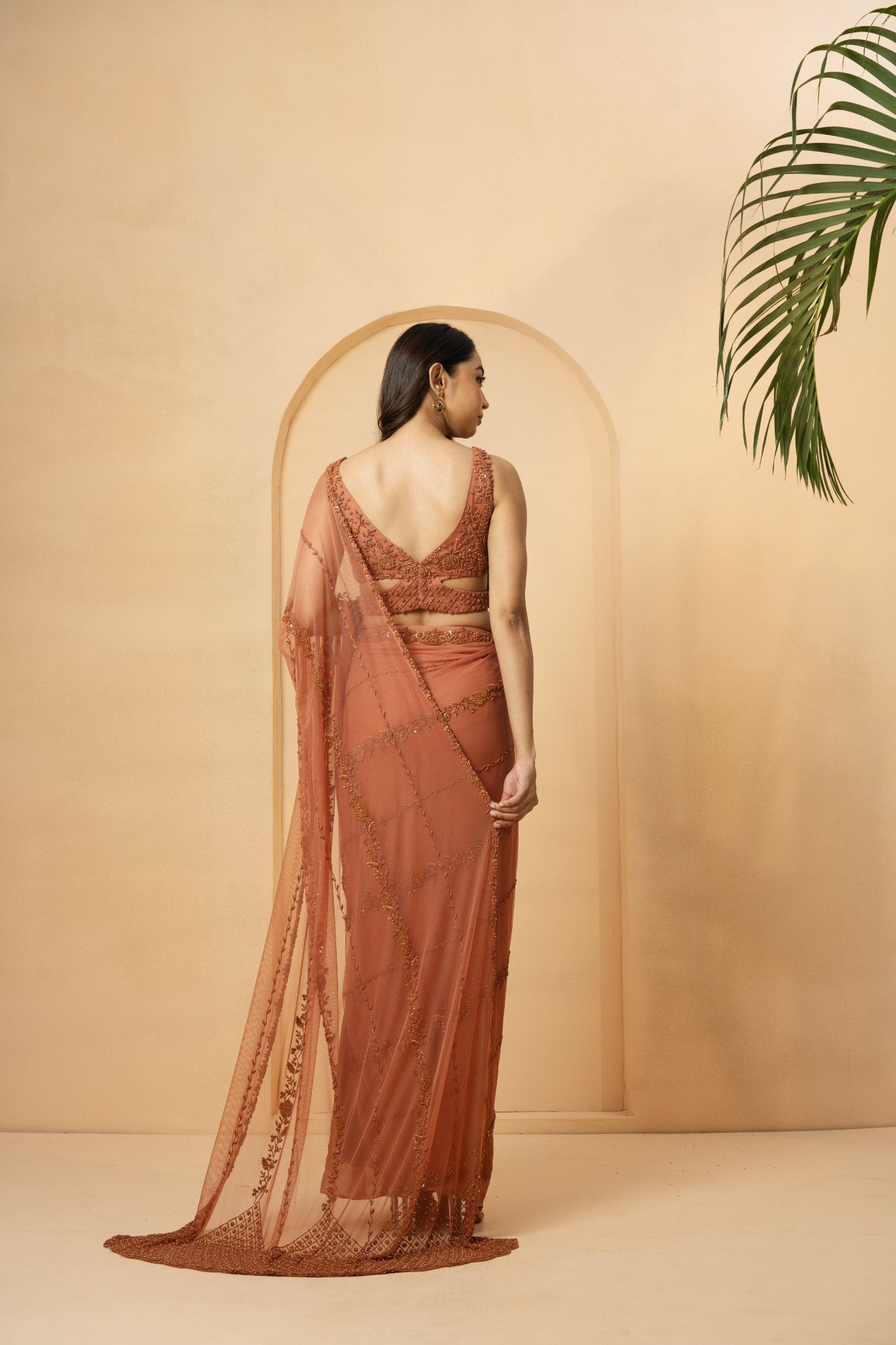 Dust Pink Pre-Stitched Drape Saree