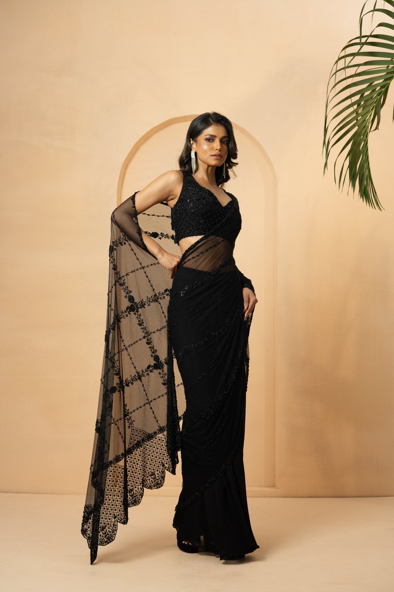 Black Pre-Stitched Drape Saree