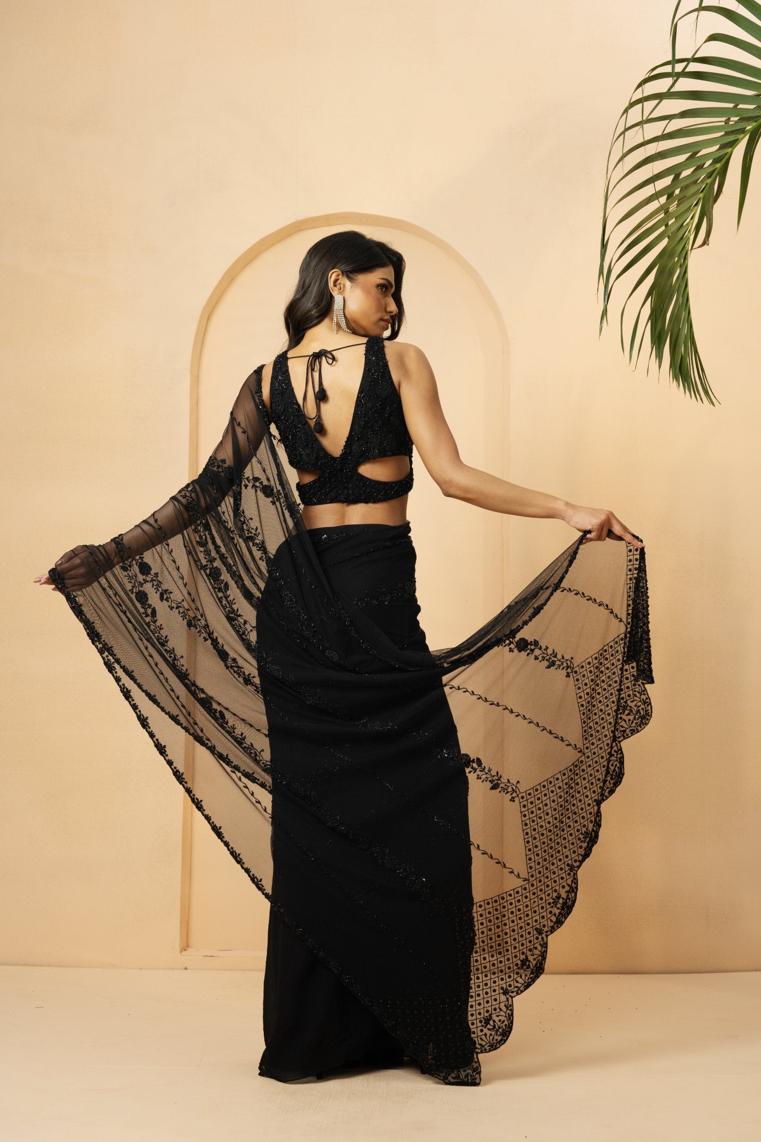 Black Pre-Stitched Drape Saree