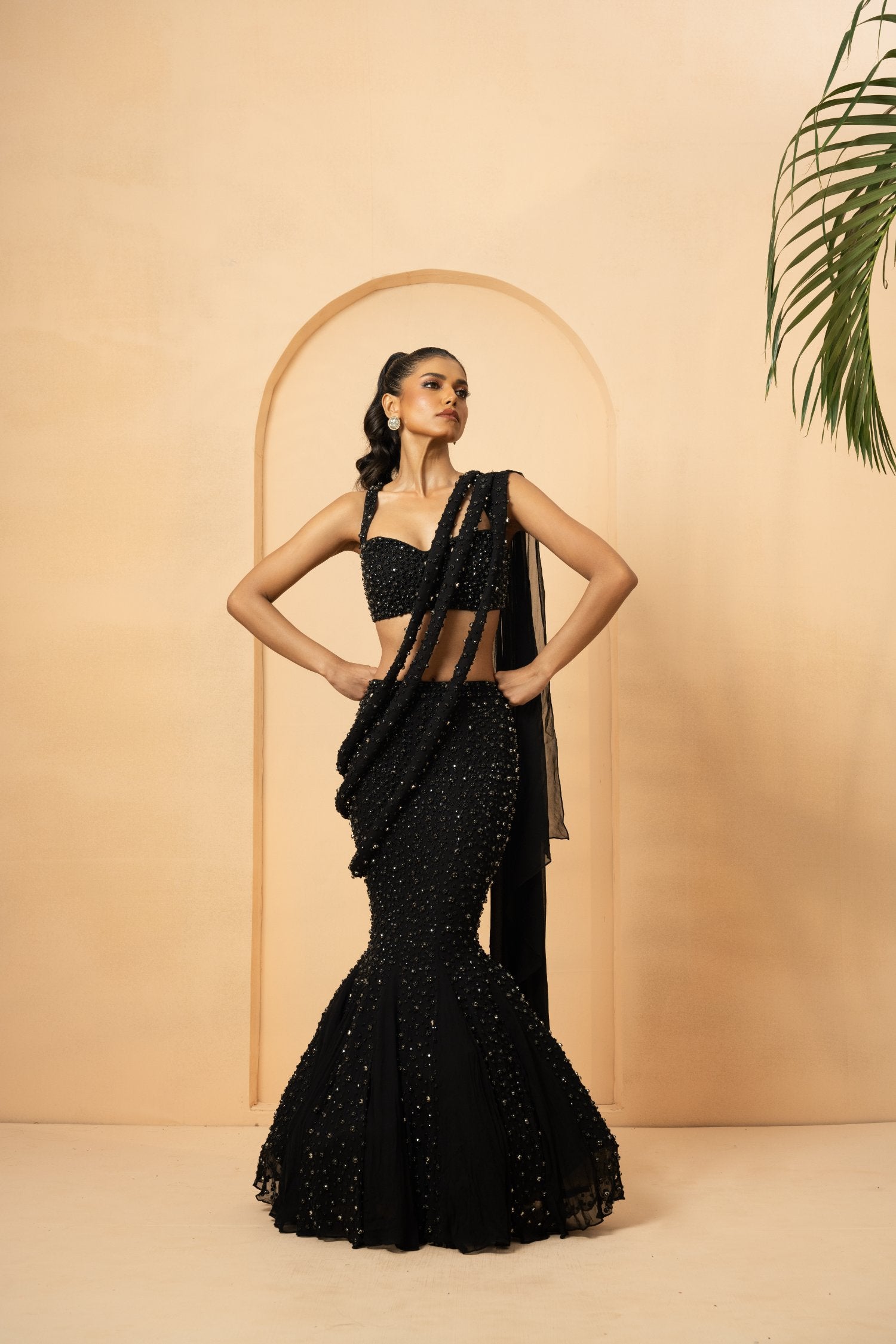 Black Fishtail Lehenga With Twisted Dupatta