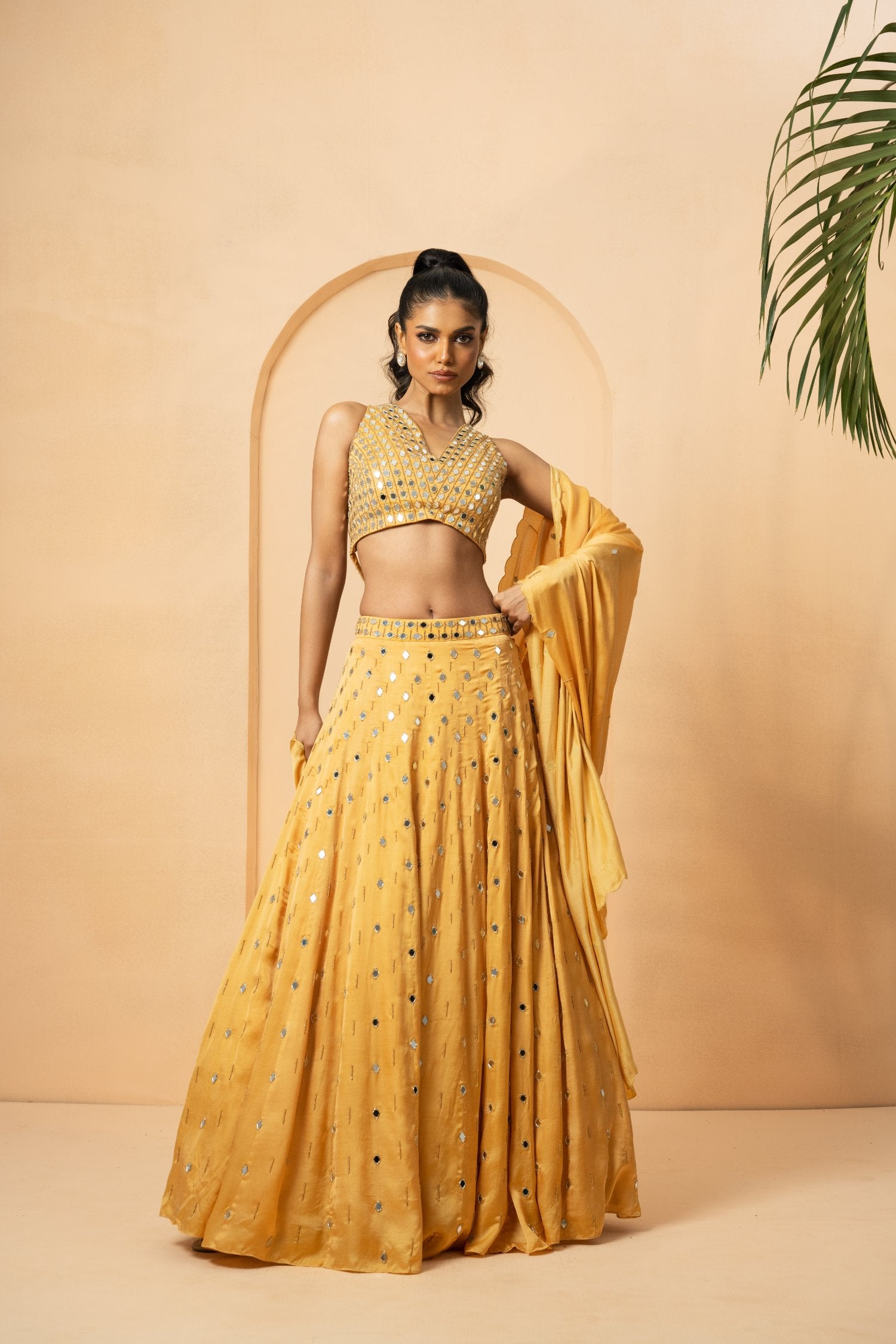 Golden Lehenga With Blouse And Dupatta