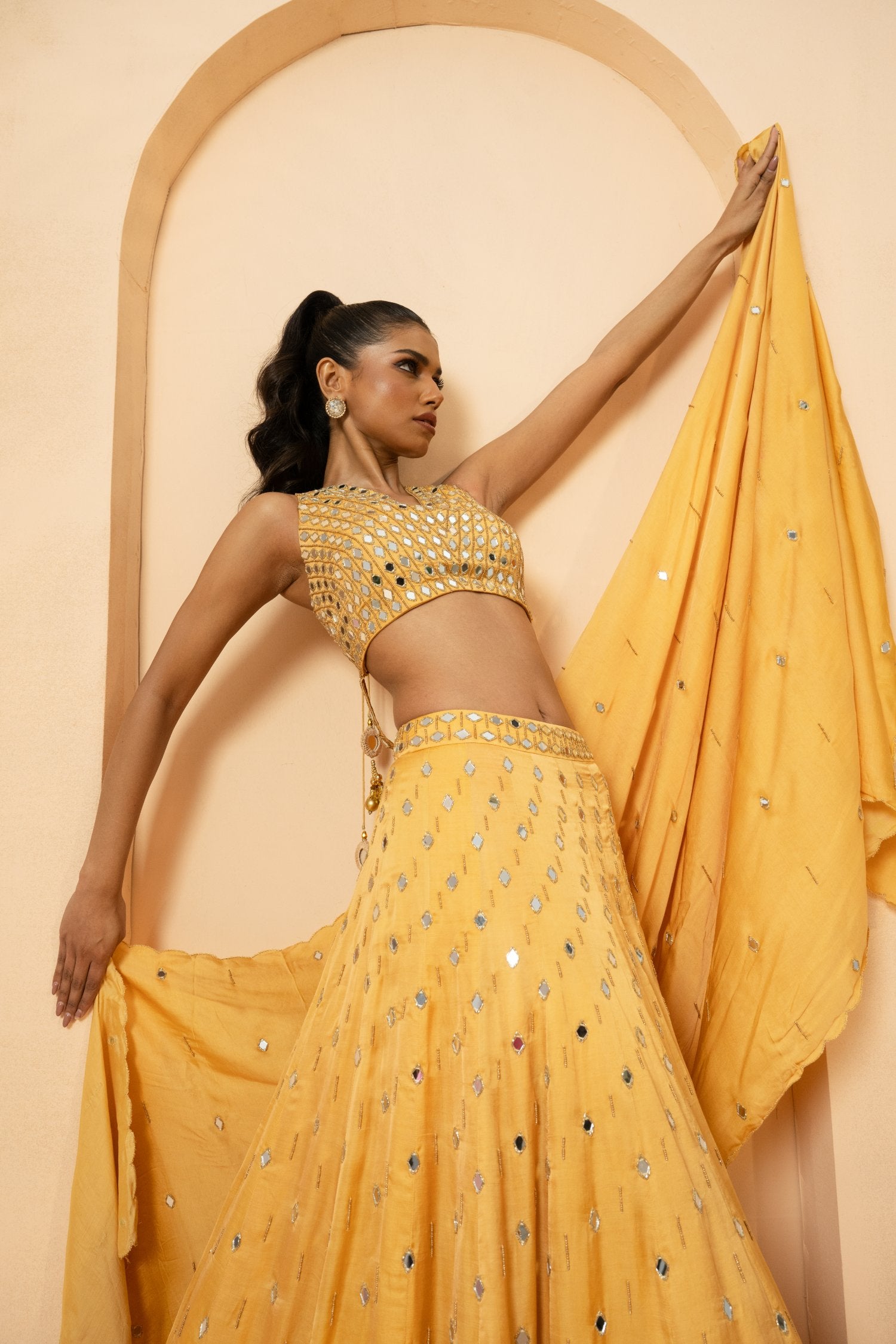 Golden Lehenga With Blouse And Dupatta