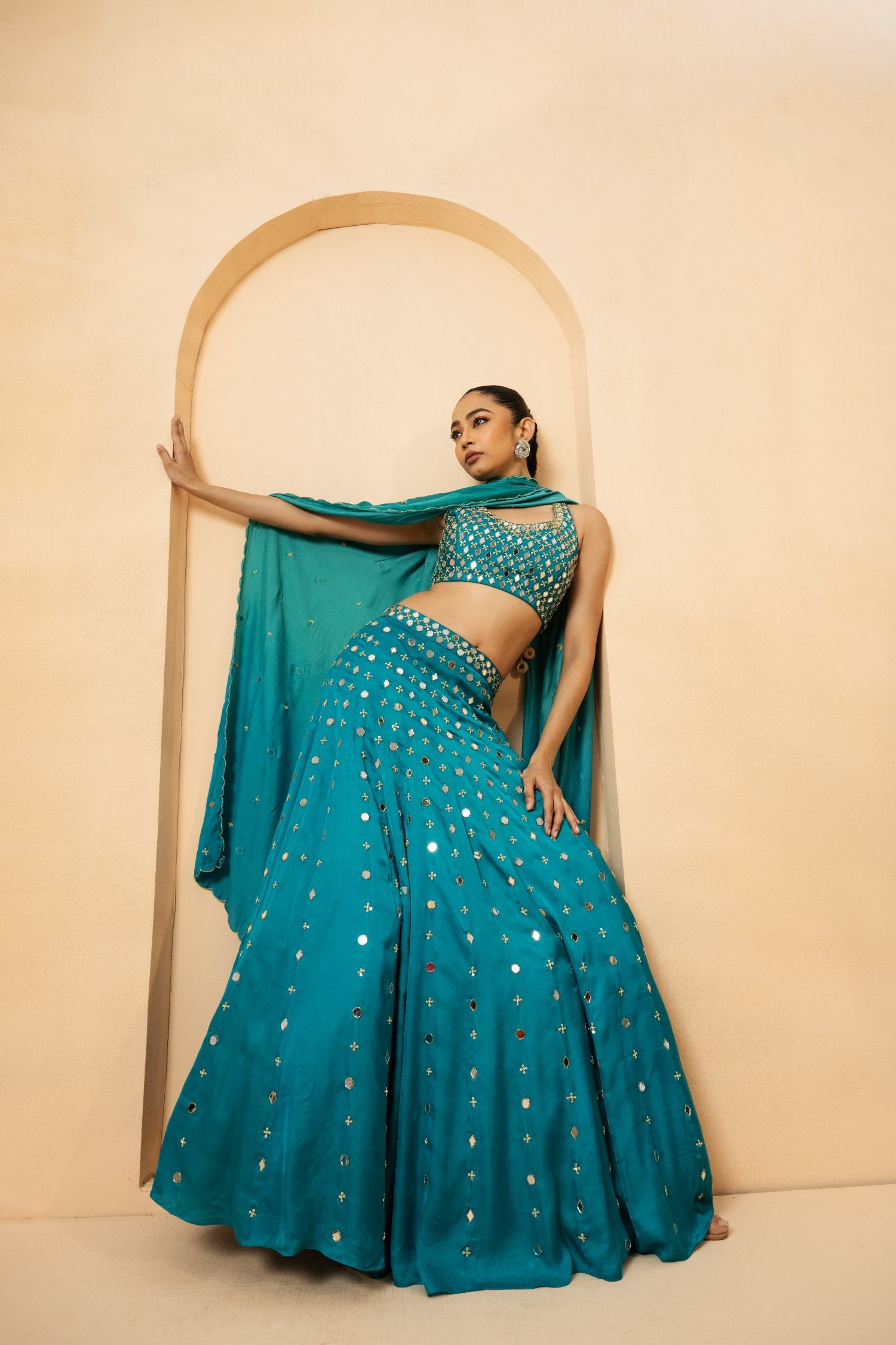 Turquoise Lehenga With Blouse And Dupatta