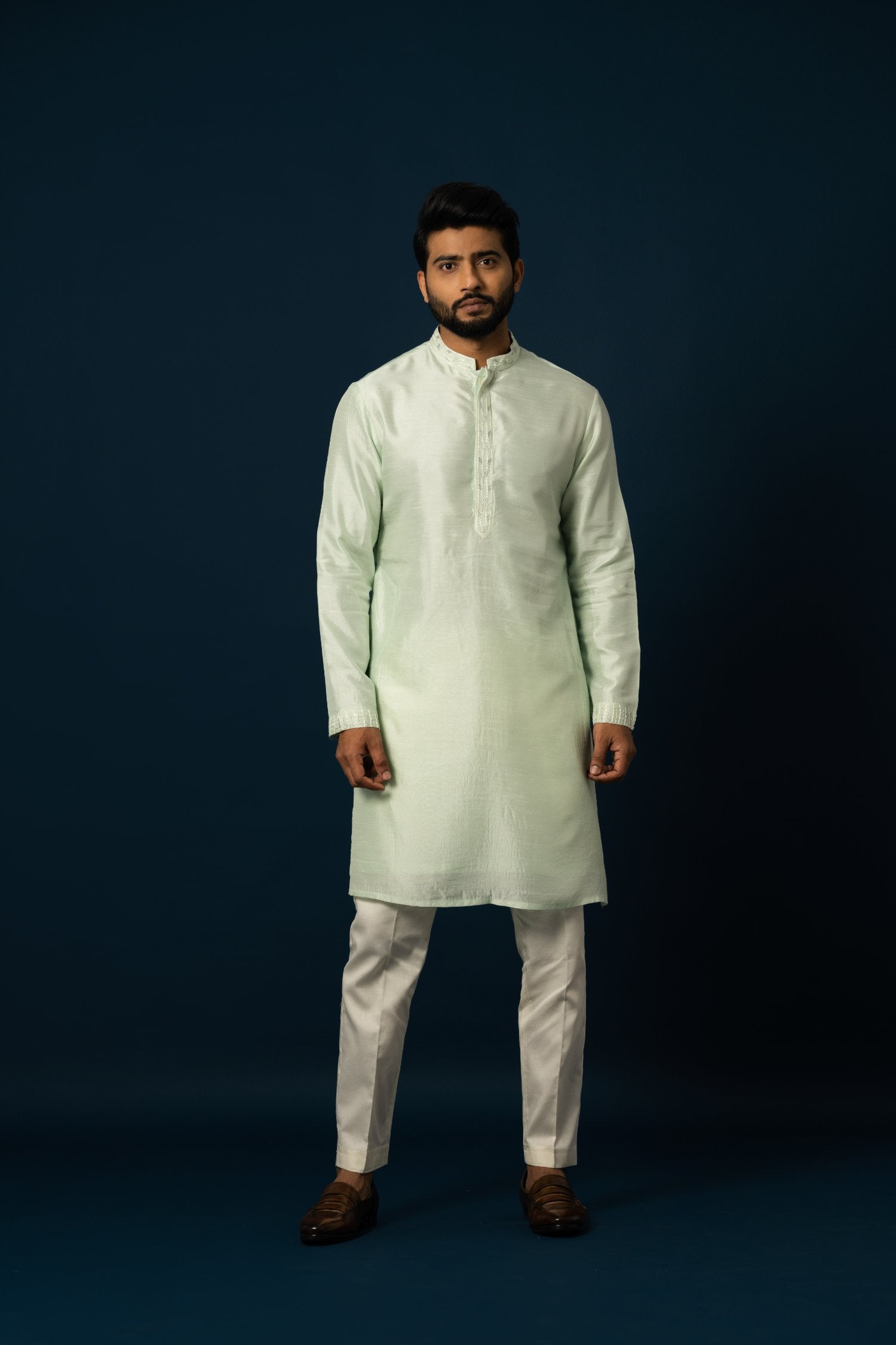 Powdery Green Stitchlines Kurta Set