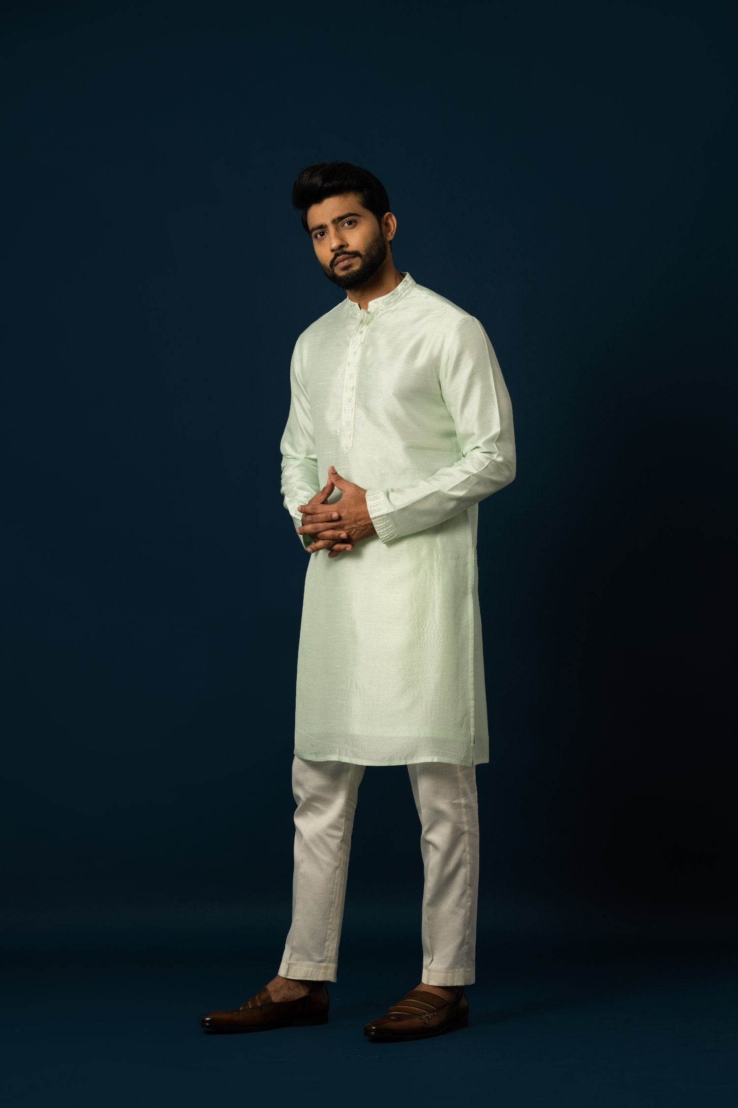 Powdery Green Stitchlines Kurta Set