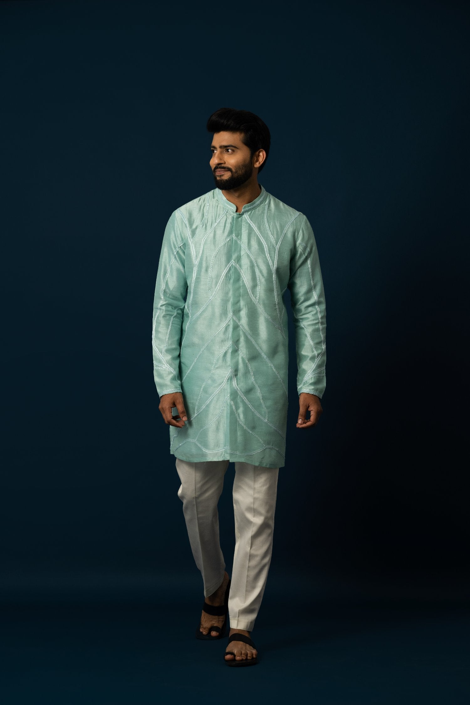 Sea Green Chain Stitch Kurta Set