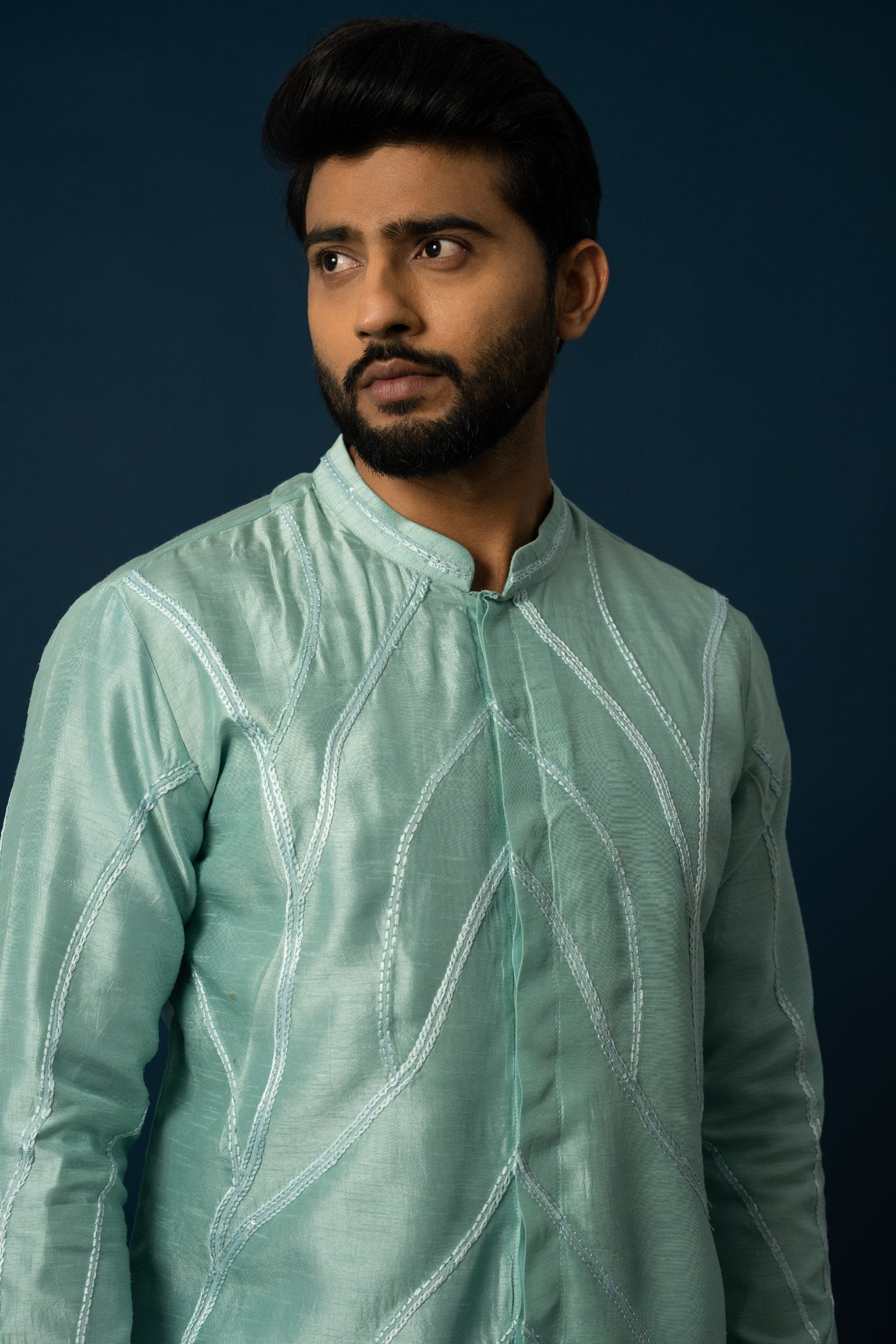 Sea Green Chain Stitch Kurta Set