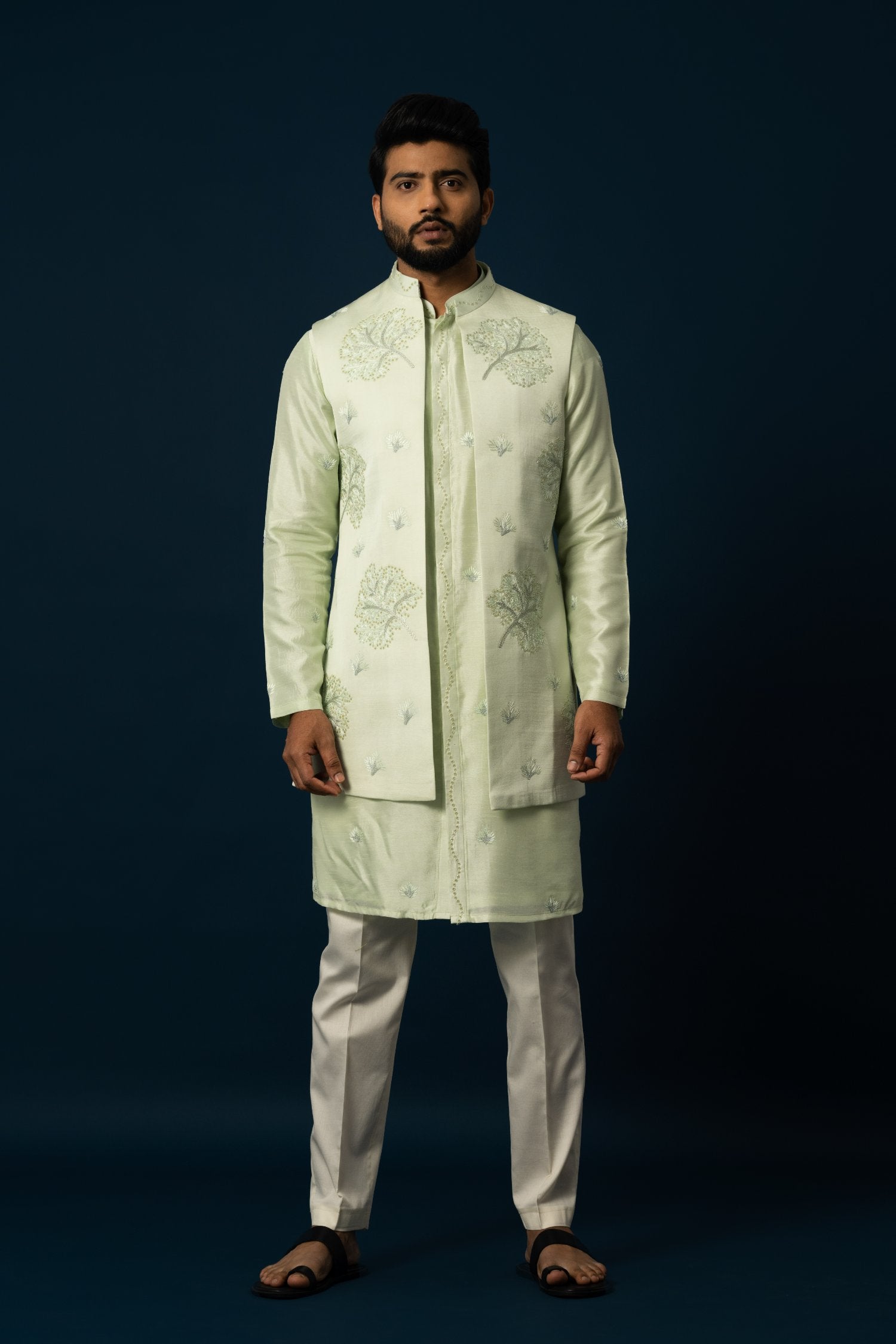 Tender Leaf Embroidered Kurta & Jacket Set