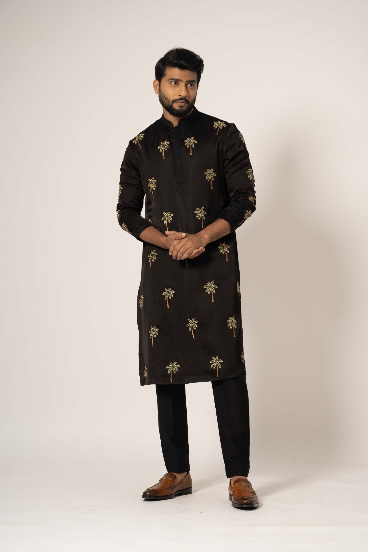 Black Tropical Kurta Set