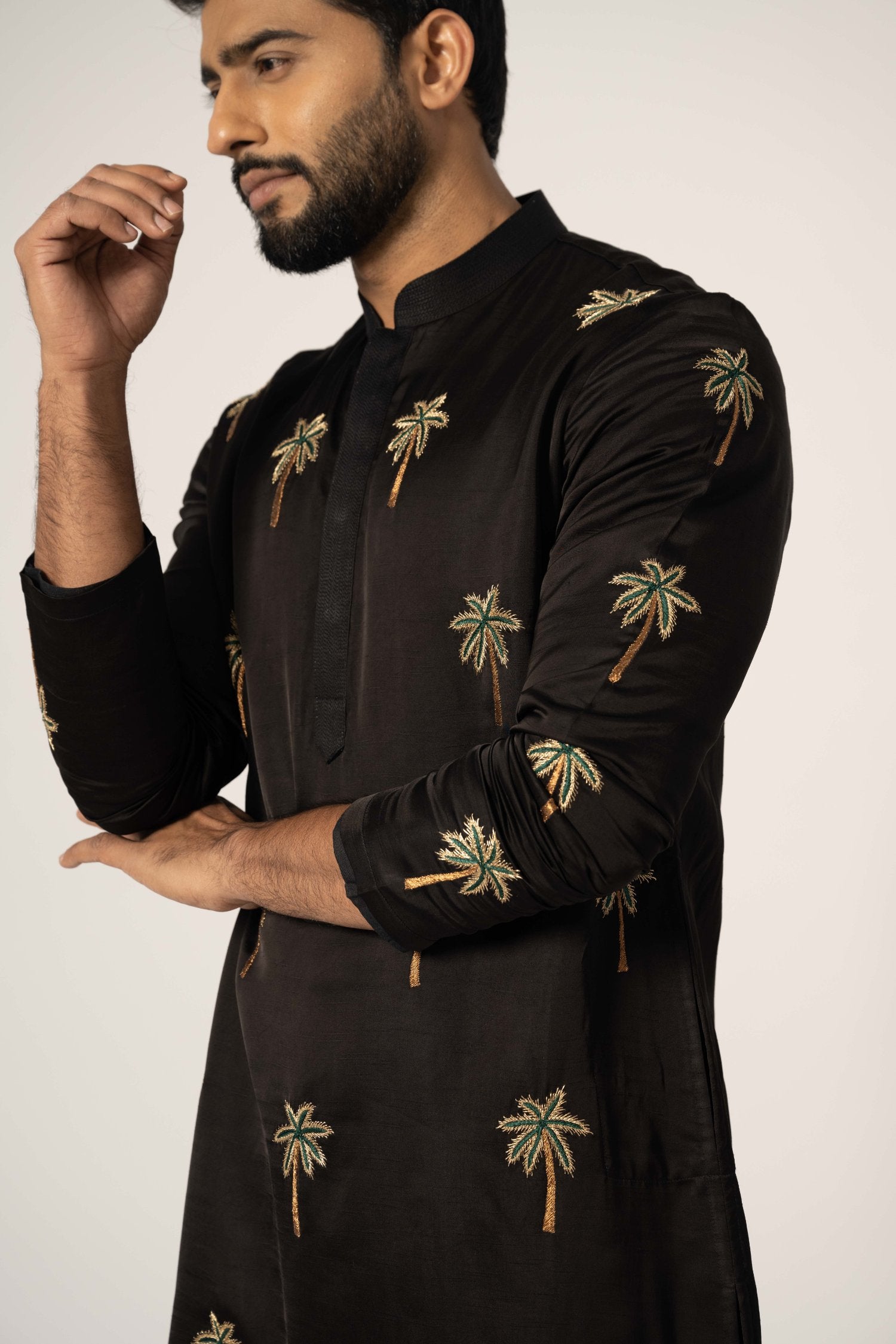 Black Tropical Kurta Set