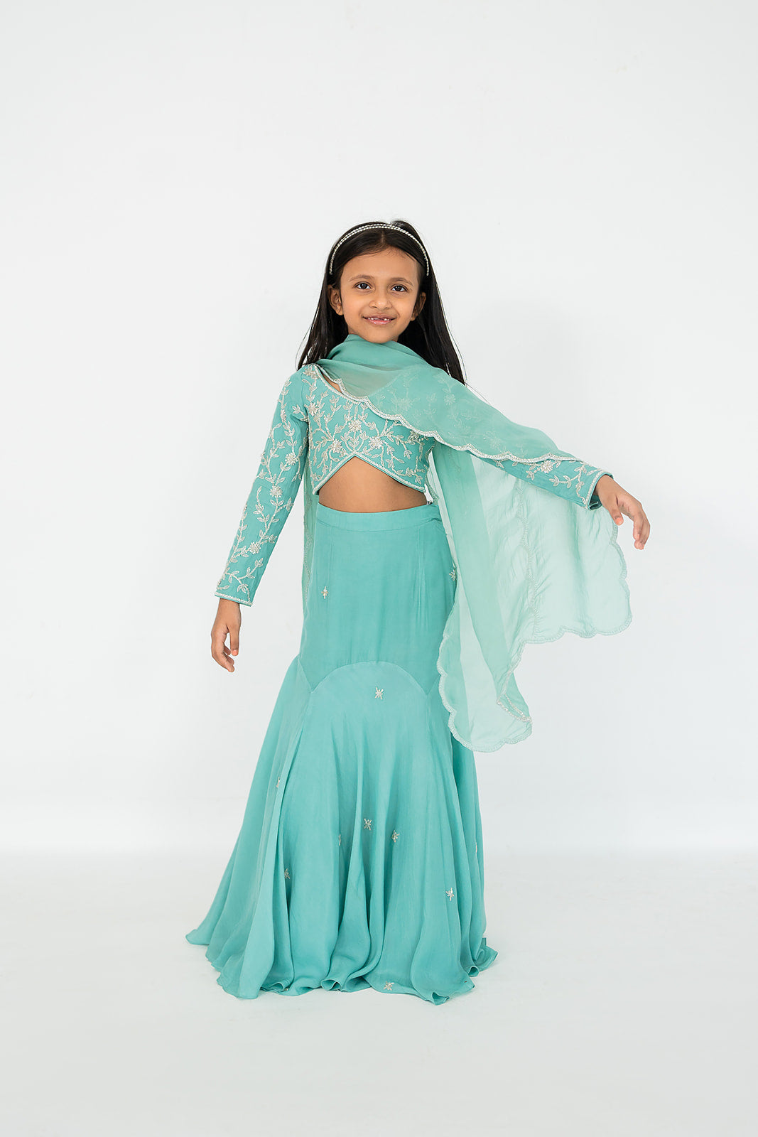 DARK MINT FIT AND FLARE LEHENGA SET