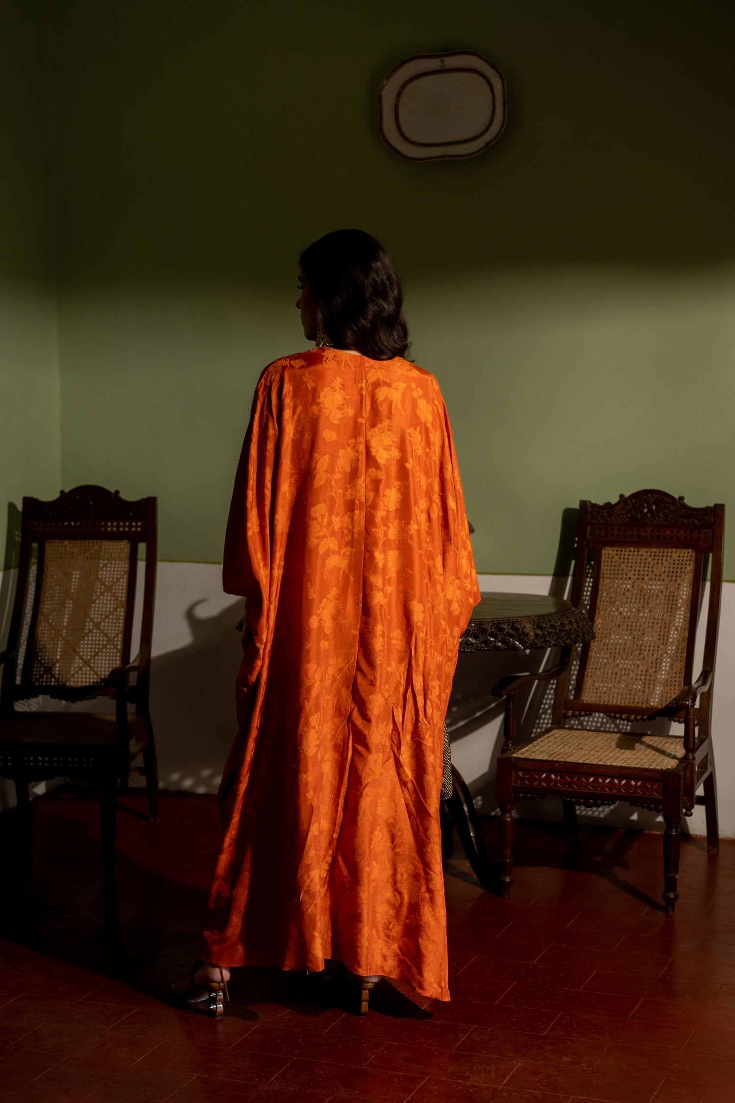 Burnt Orange Self Woven Kaftan