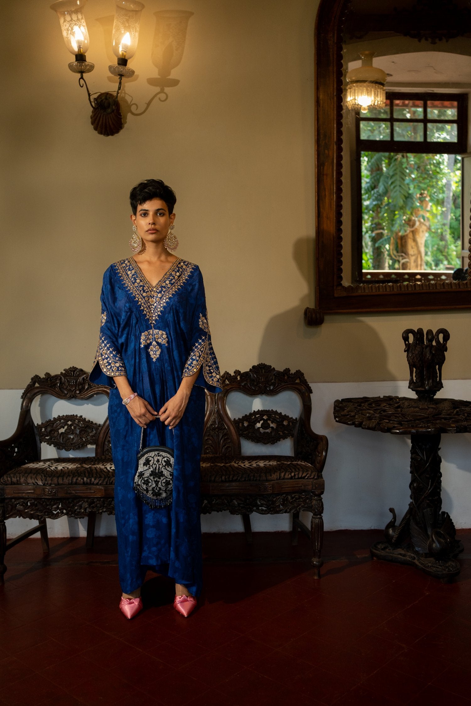 Royal Blue Self Woven Kaftan