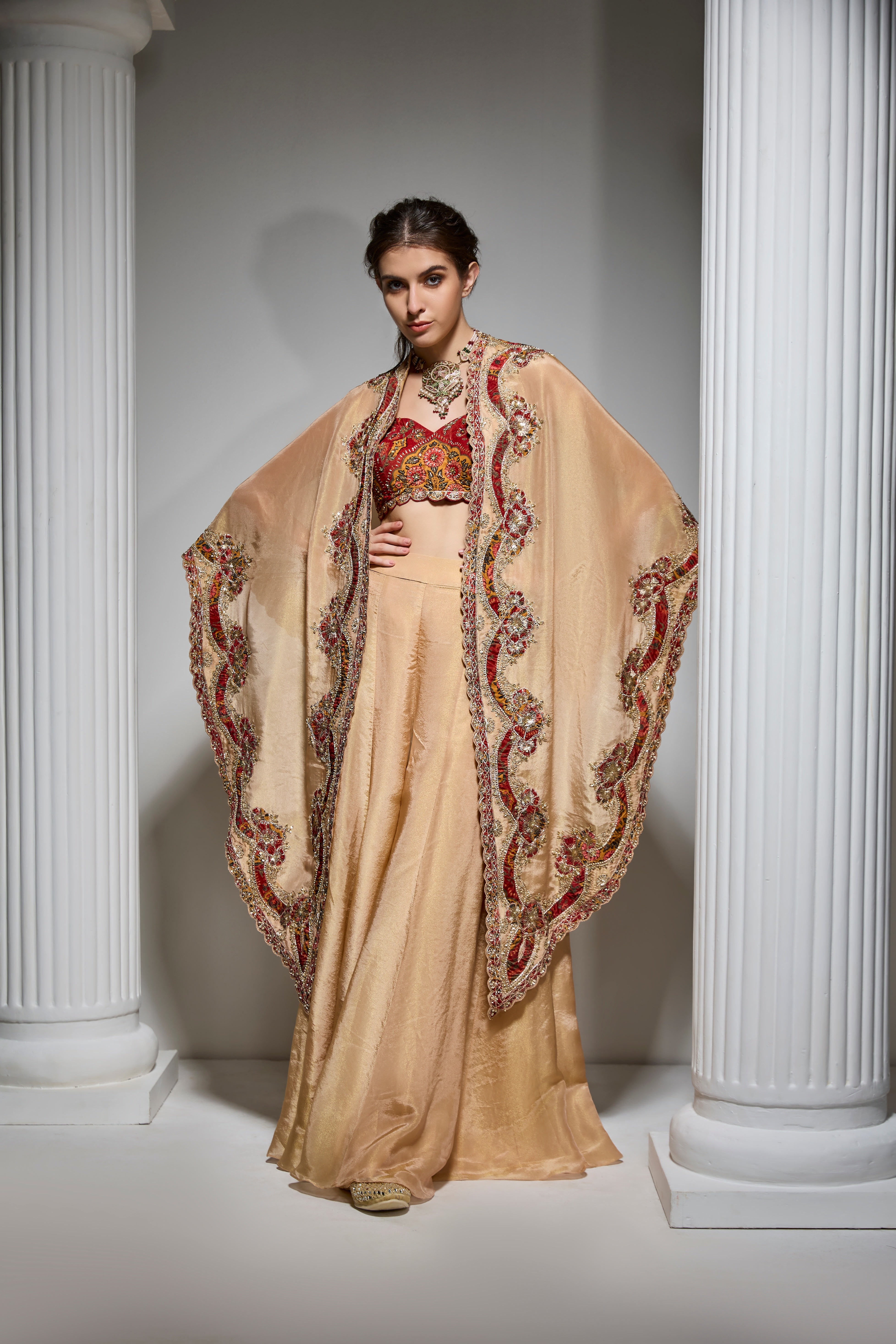 Gold Embroidered Velvet Tissue Lehenga Set