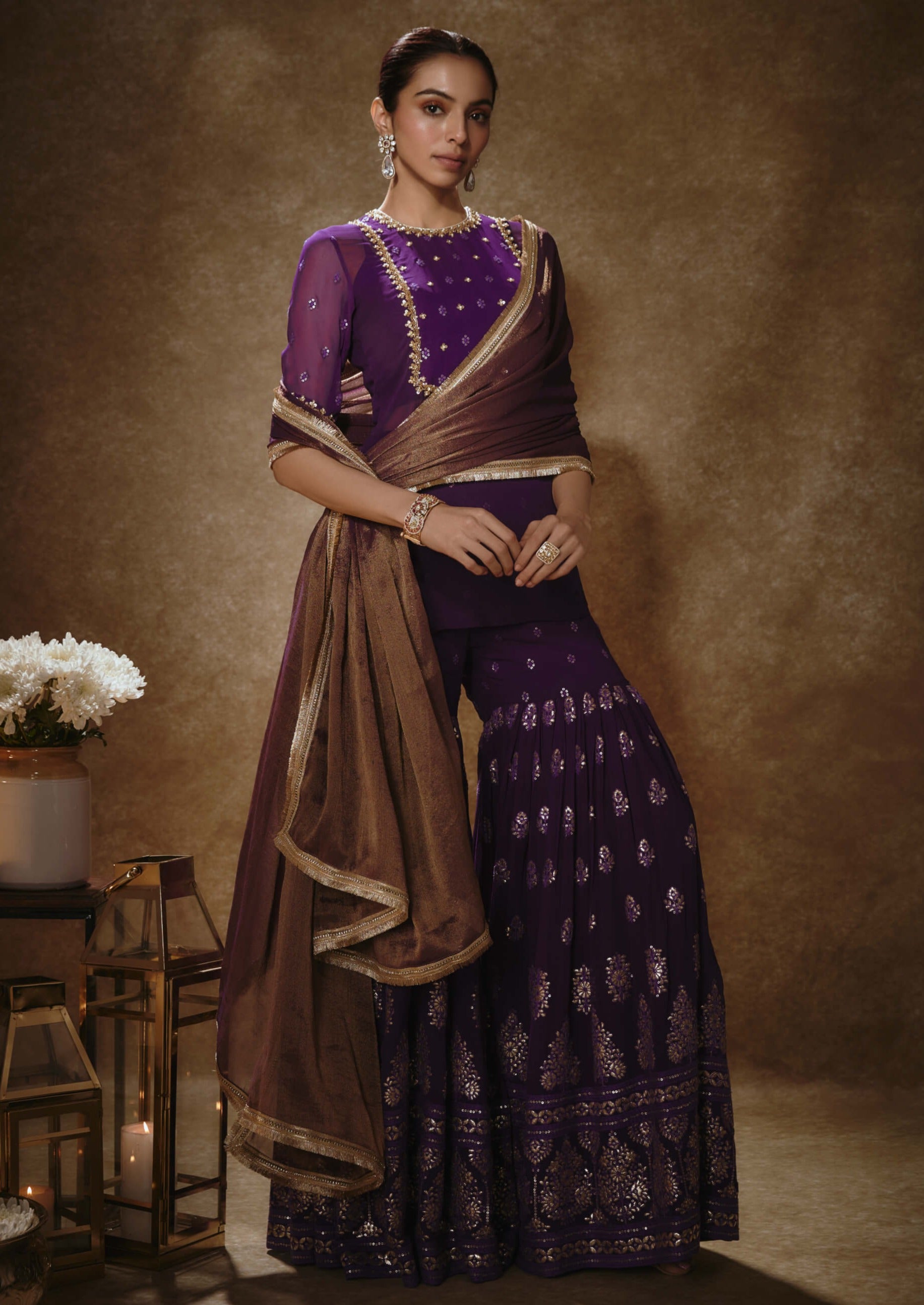 Royal purple kurta gharara set