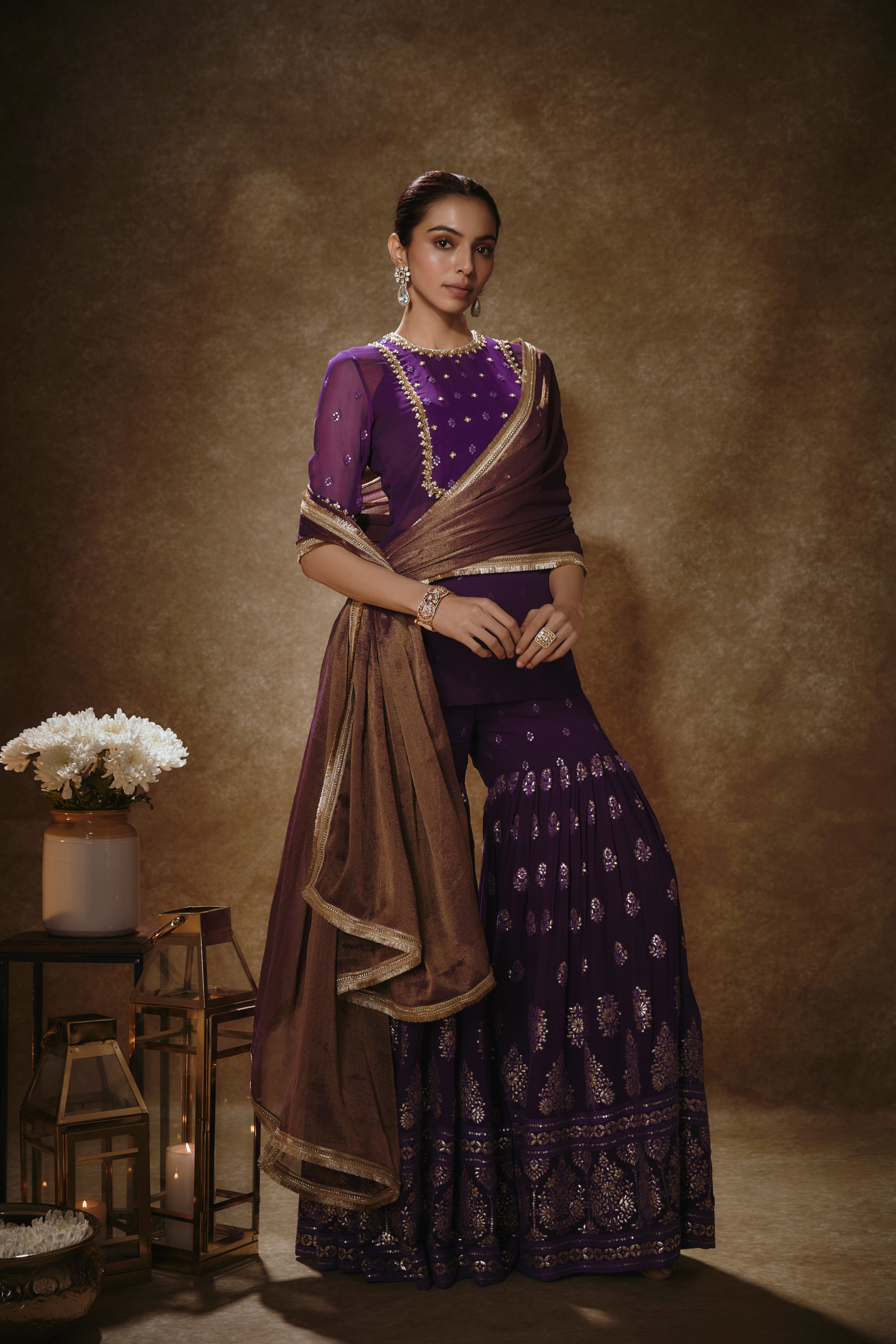 Royal Purple Kurta Gharara Set