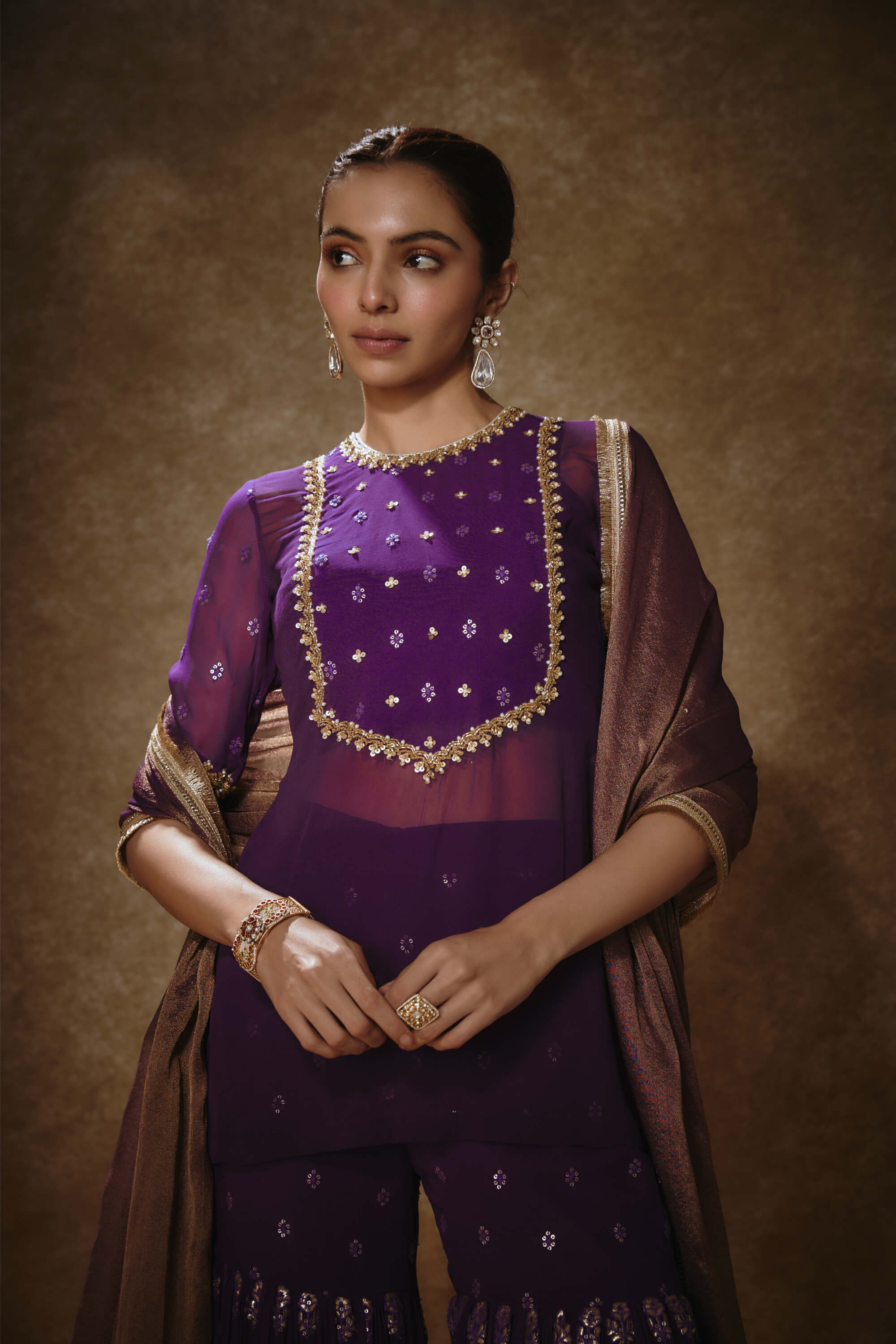 Royal purple kurta gharara set