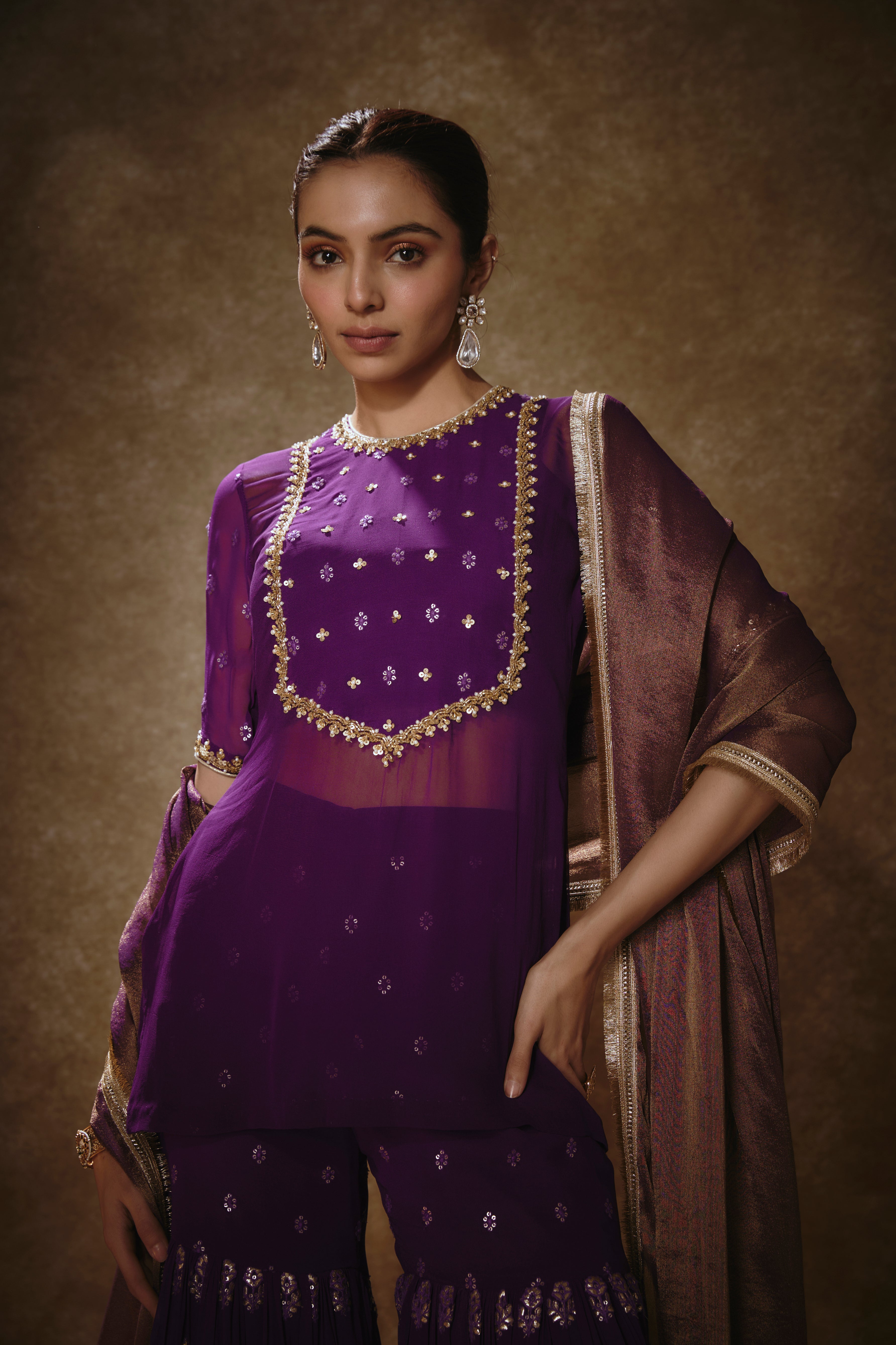 Royal Purple Kurta Gharara Set