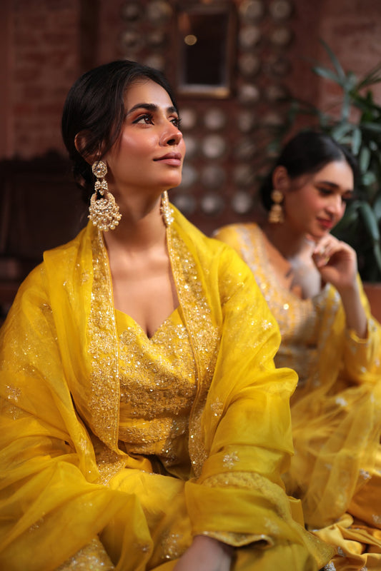 Mustard Embroiderd Angrakha Gown