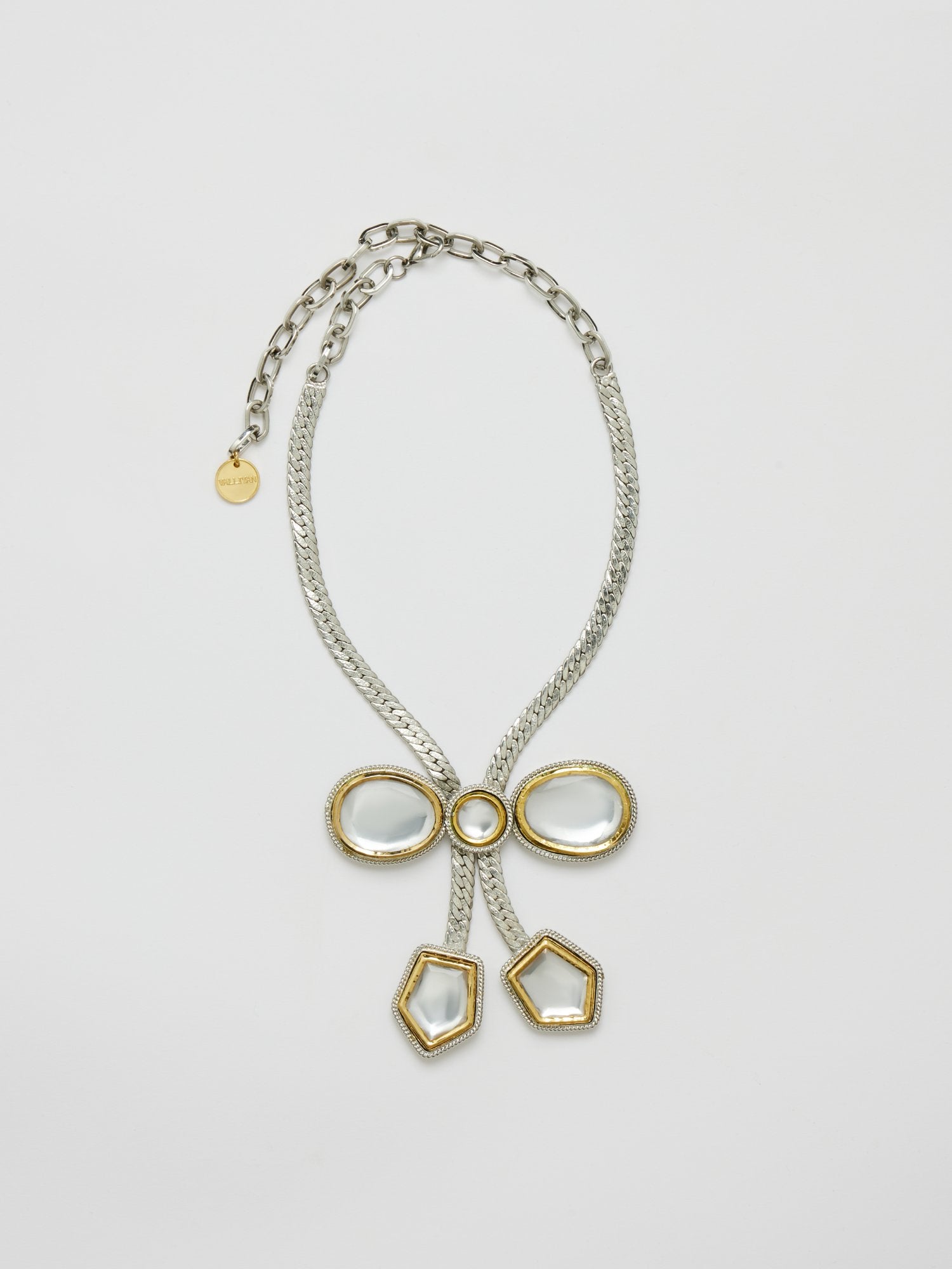 GOLD&SILVER POLKI BOW NECKLACE