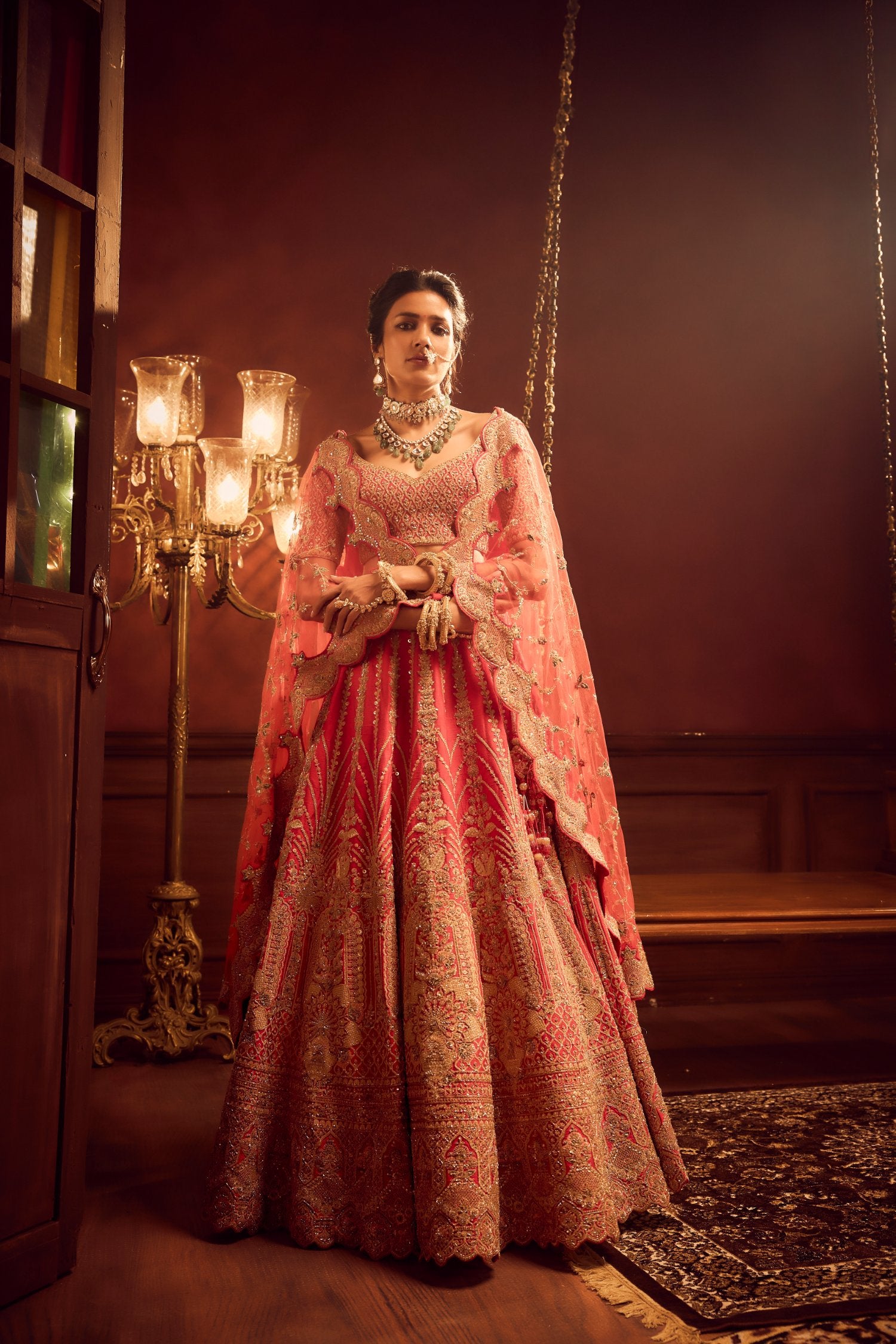 Rani Pink Raw Silk Hand & Machine Embroidered Lehenga Set