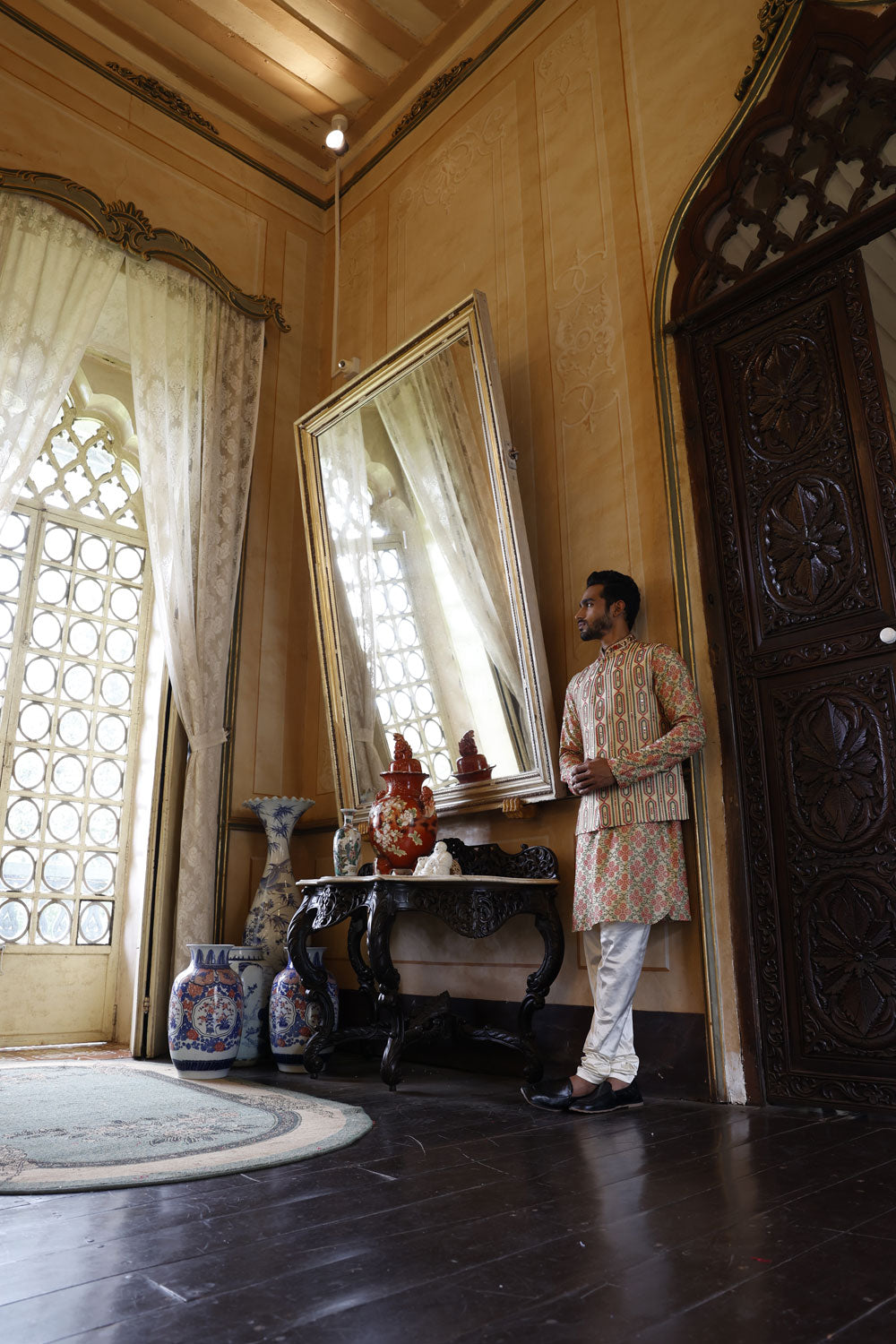 Ivory Embroidered Bundi, Kurta and Churidar