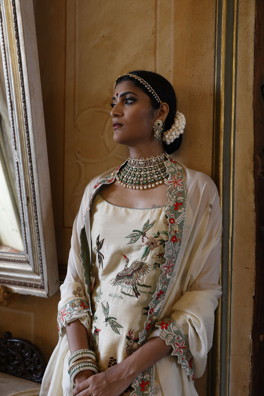 Machine Embroidered Kurta, Sharara and Dupatta