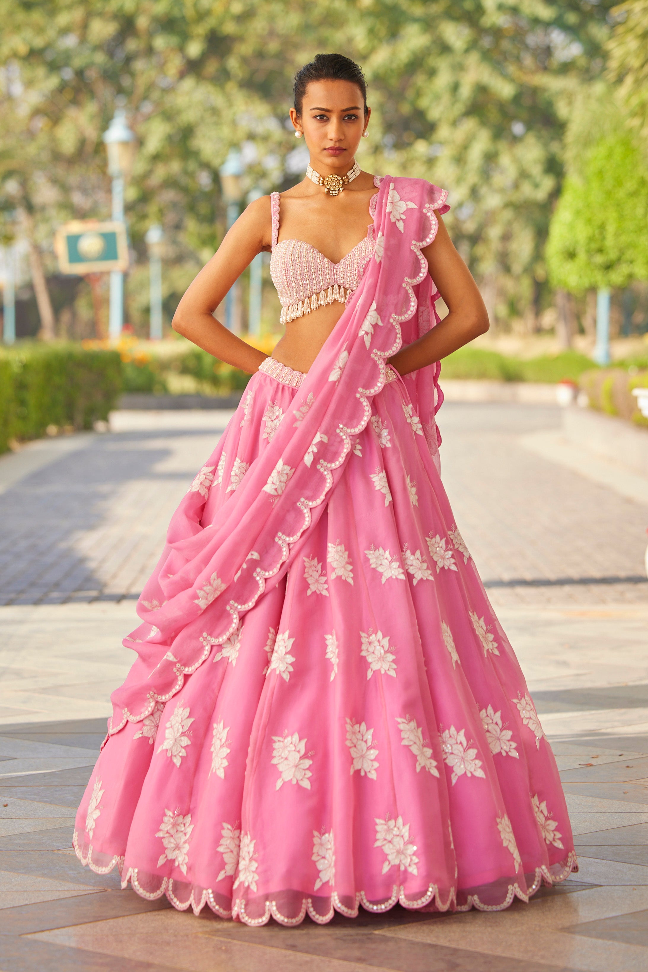 Pink Flower Lehenga Set