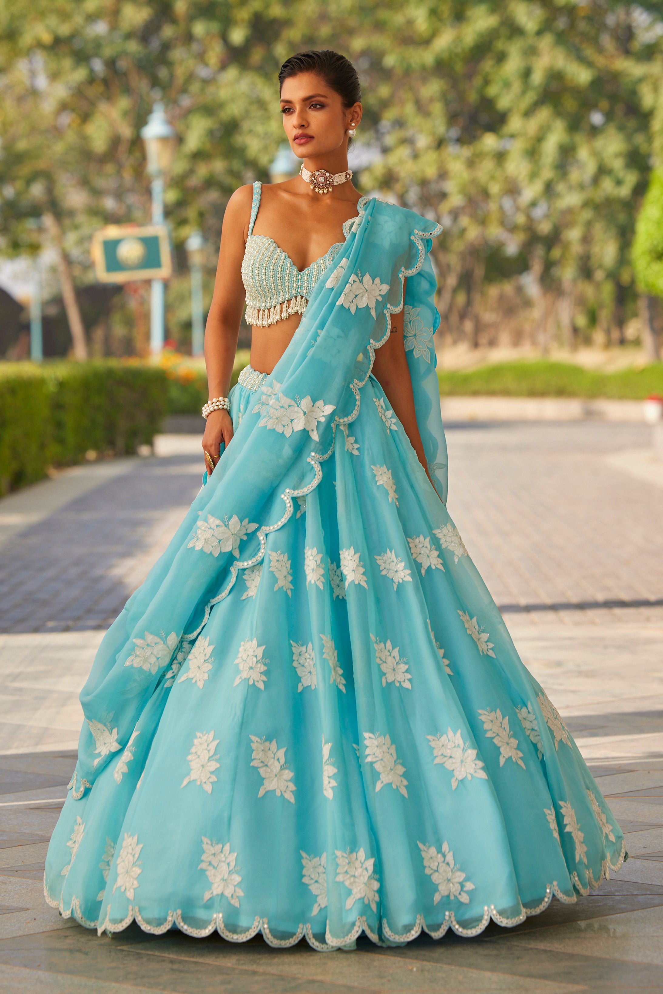 Blue Flower Lehenga Set