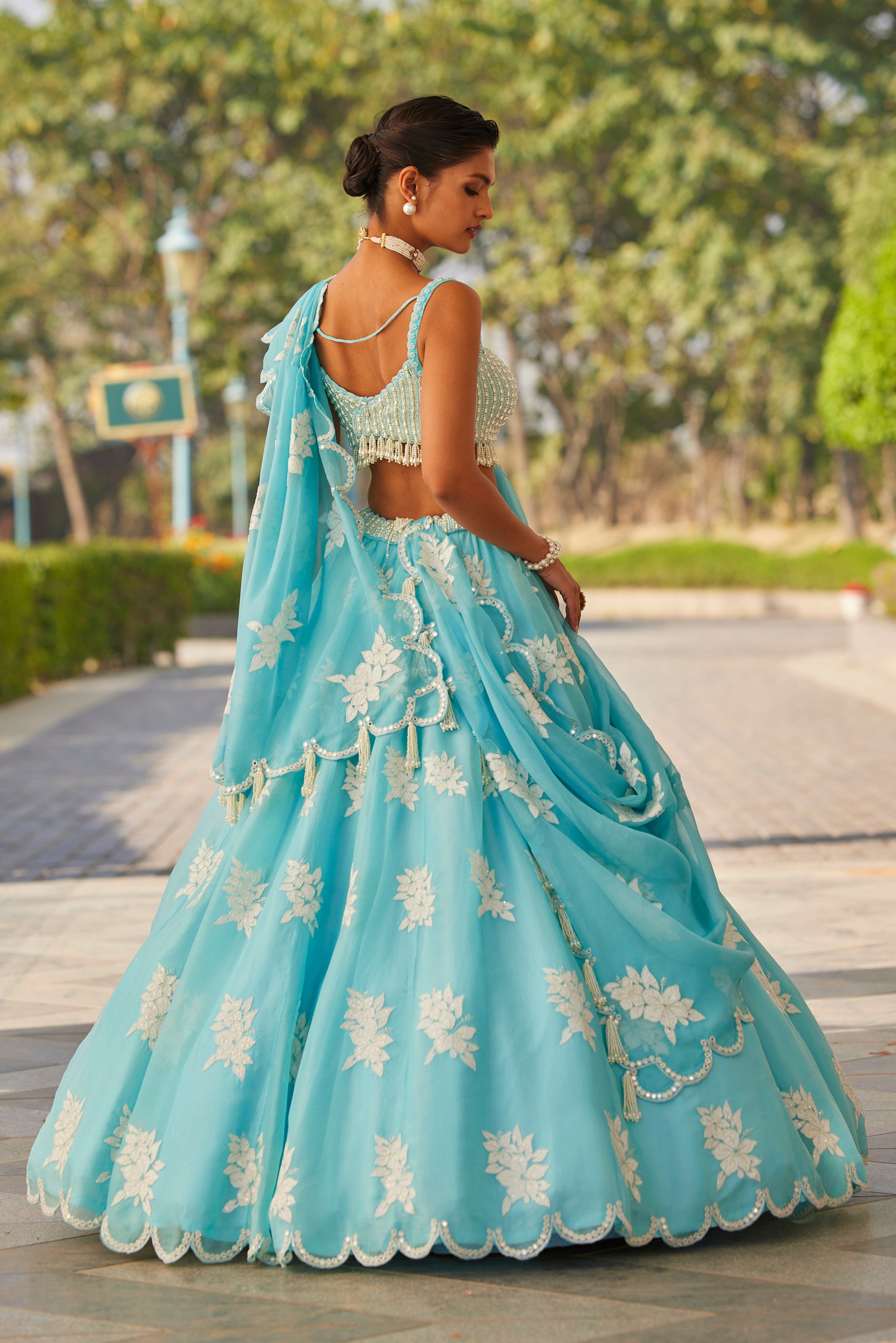 Blue Flower Lehenga Set