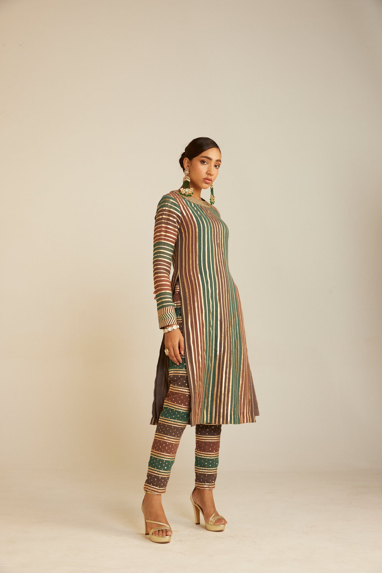 Mud Green Straight Kurta Pant Set