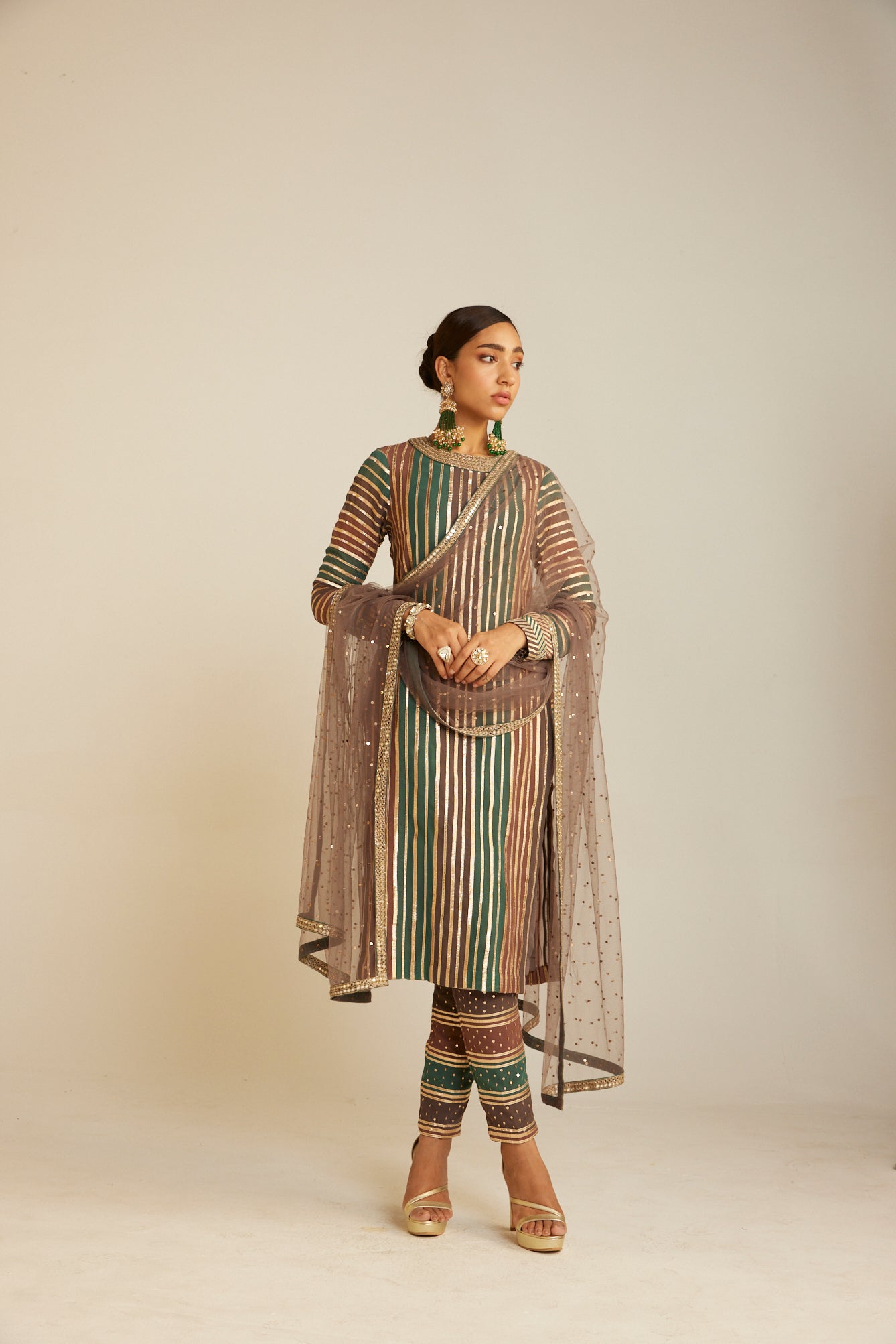 Mud Green Round Neck Straight Kurta Pant Set