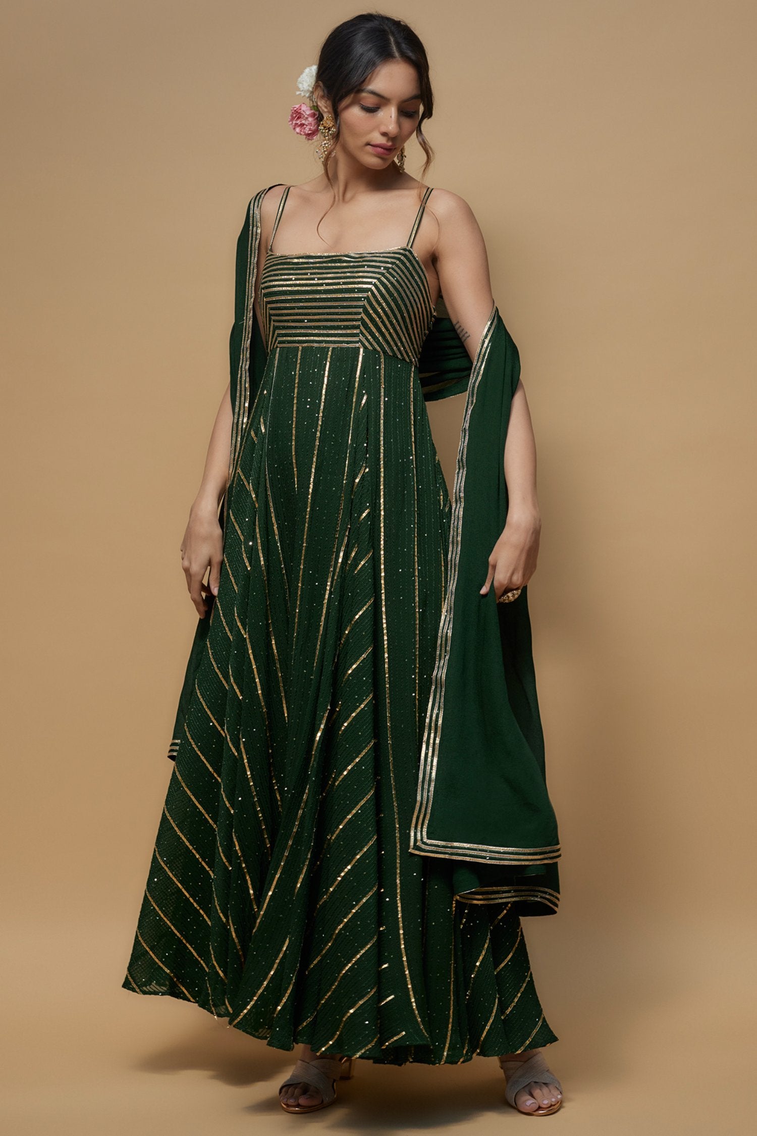 Deep Green Georgette Embroidered Anarkali Set