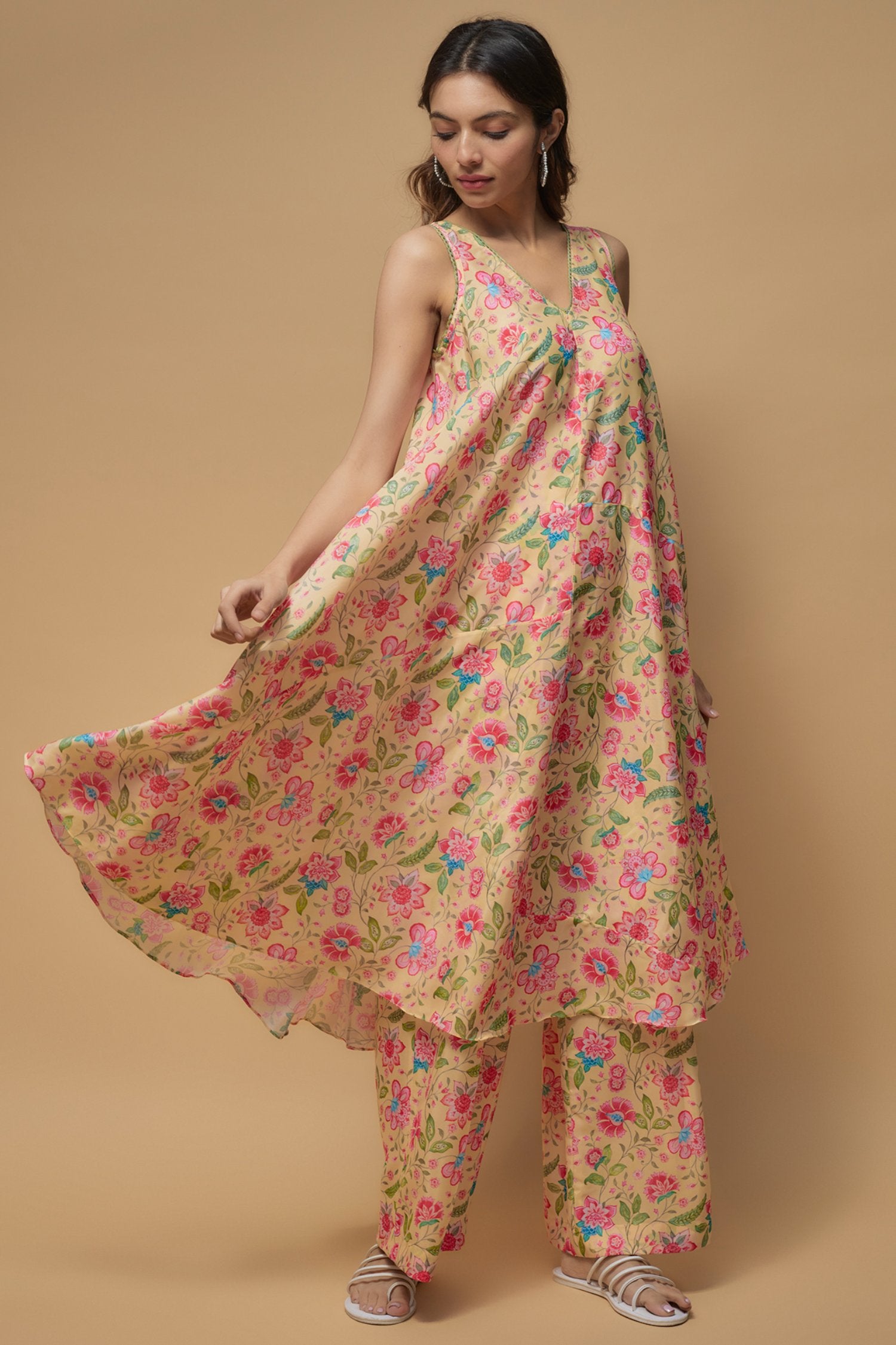 Yellow French Crepe Printed Kurta Set