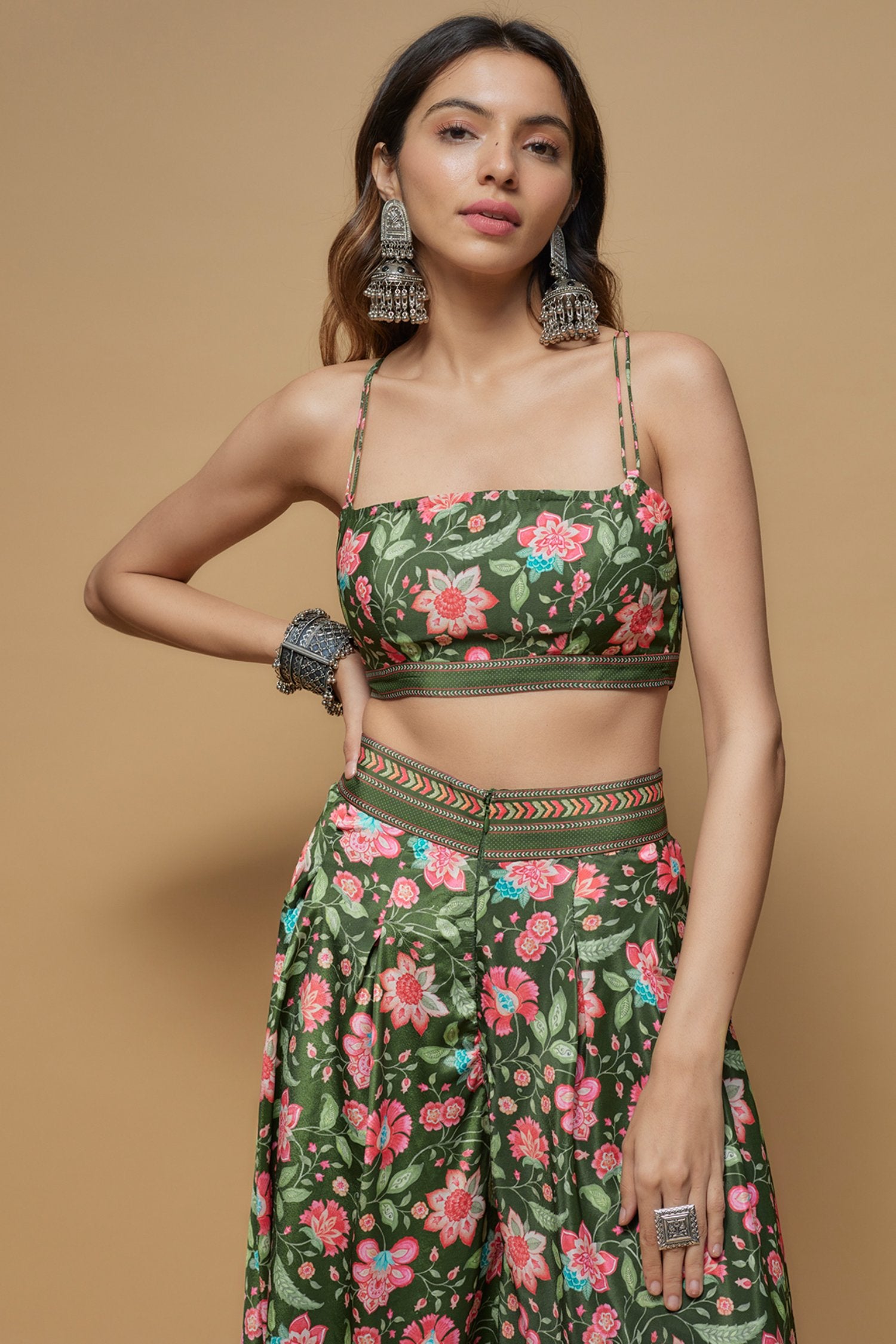 Deep Green French Crepe Printed Co-Ord Set