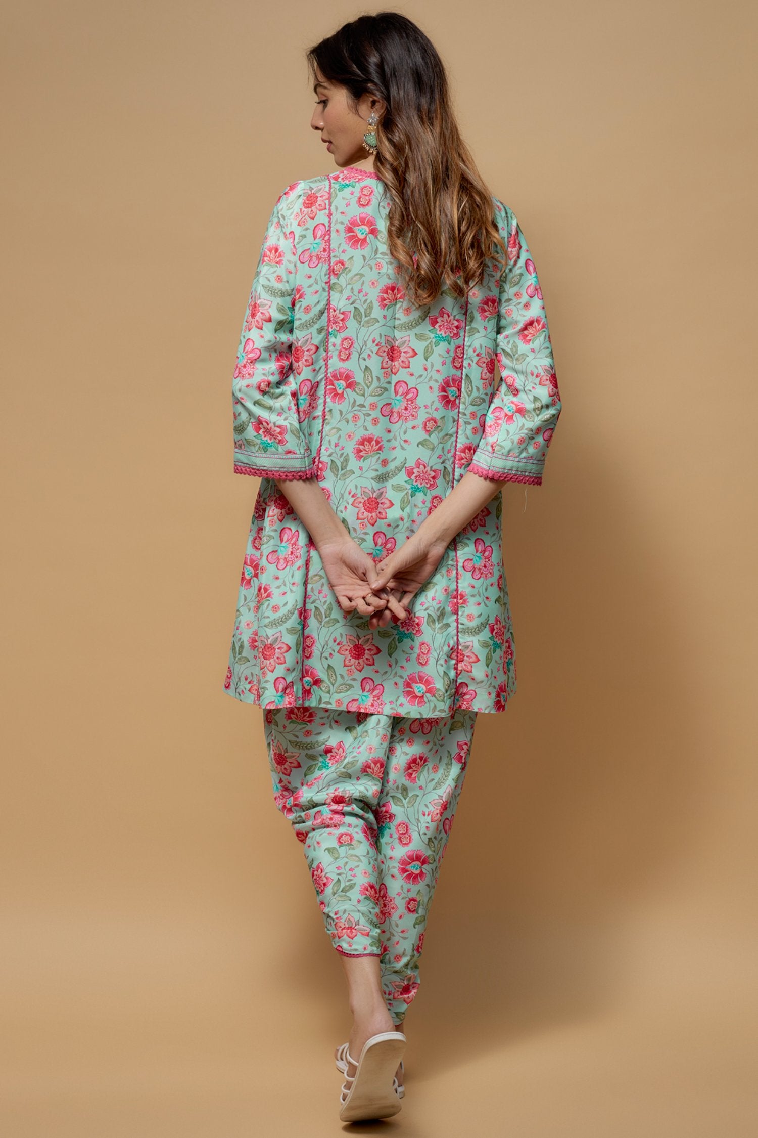 Sky Blue French Crepe Printed Dhoti Set