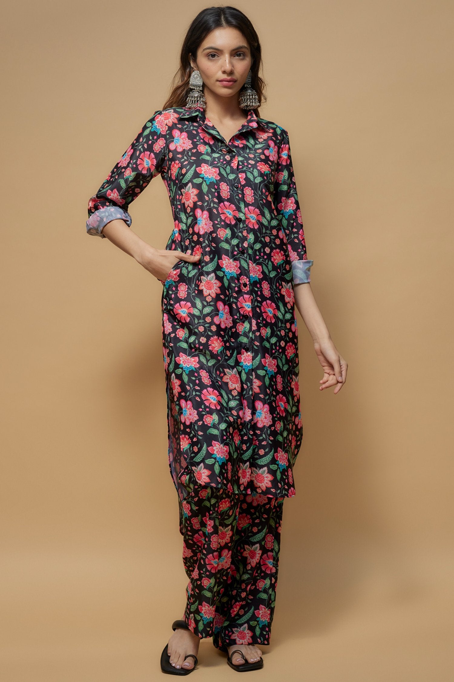 Black French Crepe Printed Kurta Set