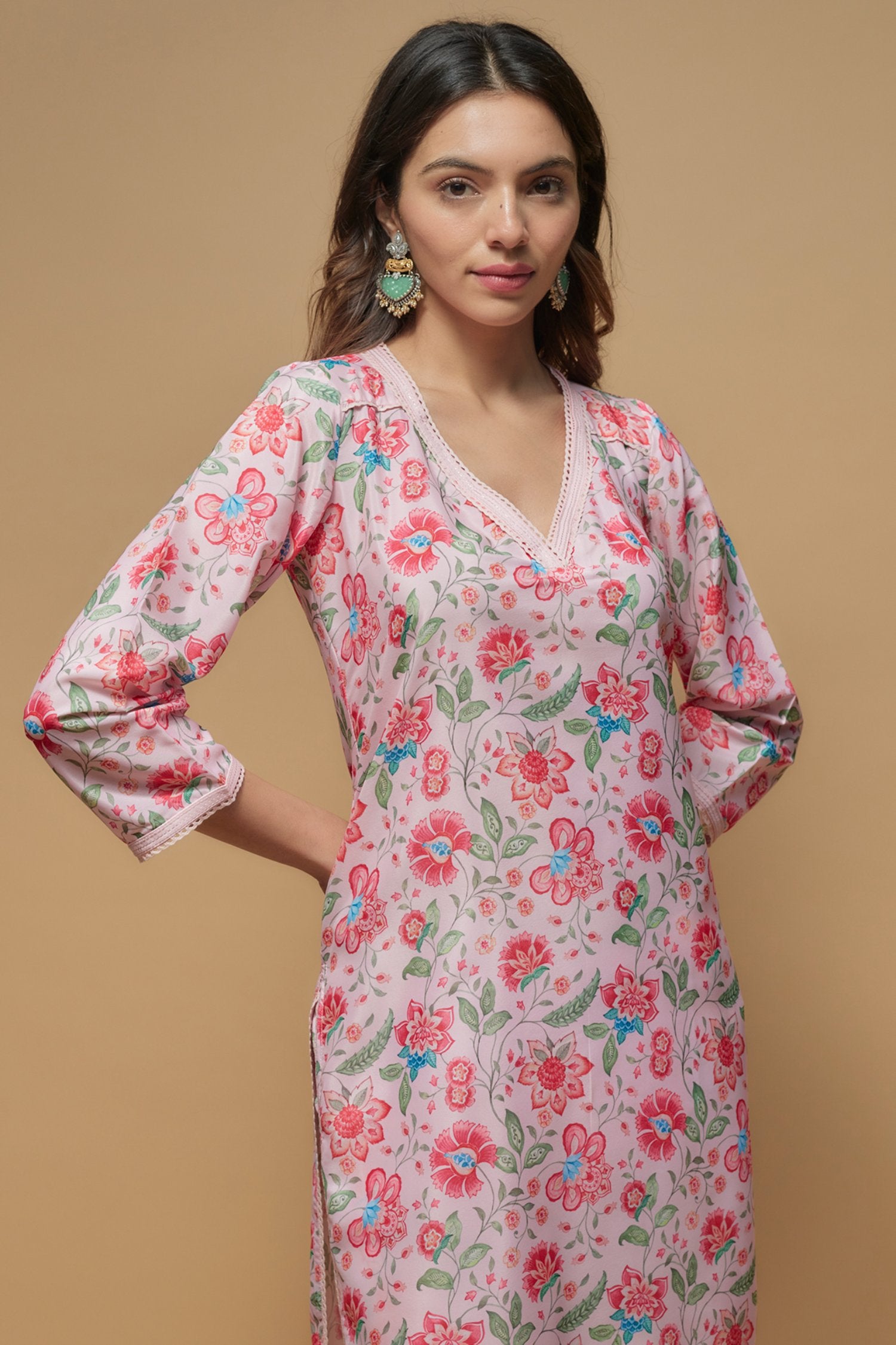 Baby Pink French Crepe Printed Kurta Set