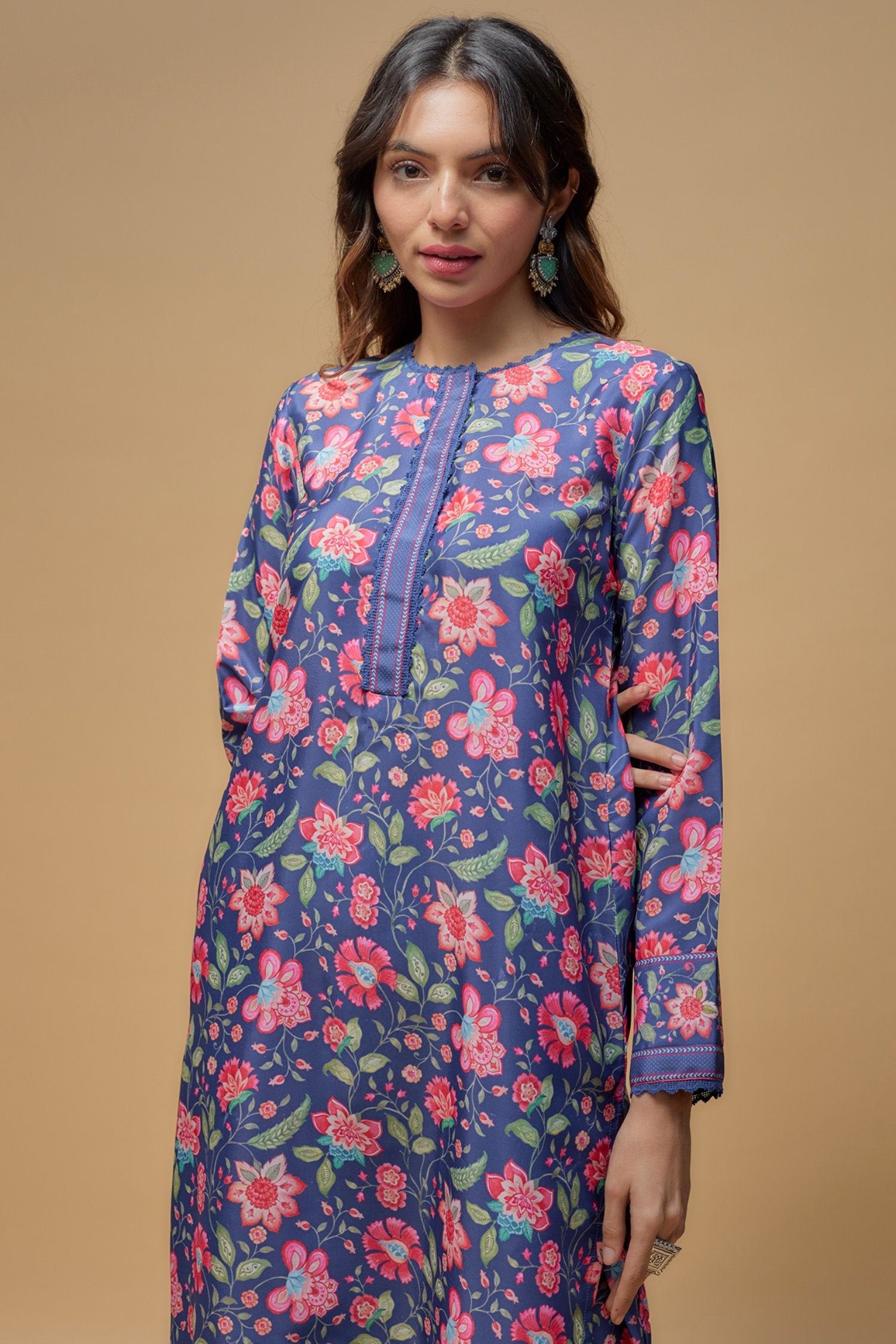 Blue French Crepe Printed Kurta Set