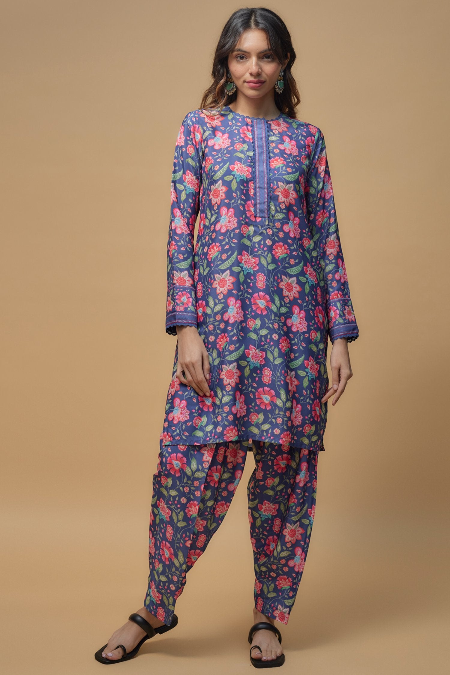 Blue French Crepe Printed Kurta Set