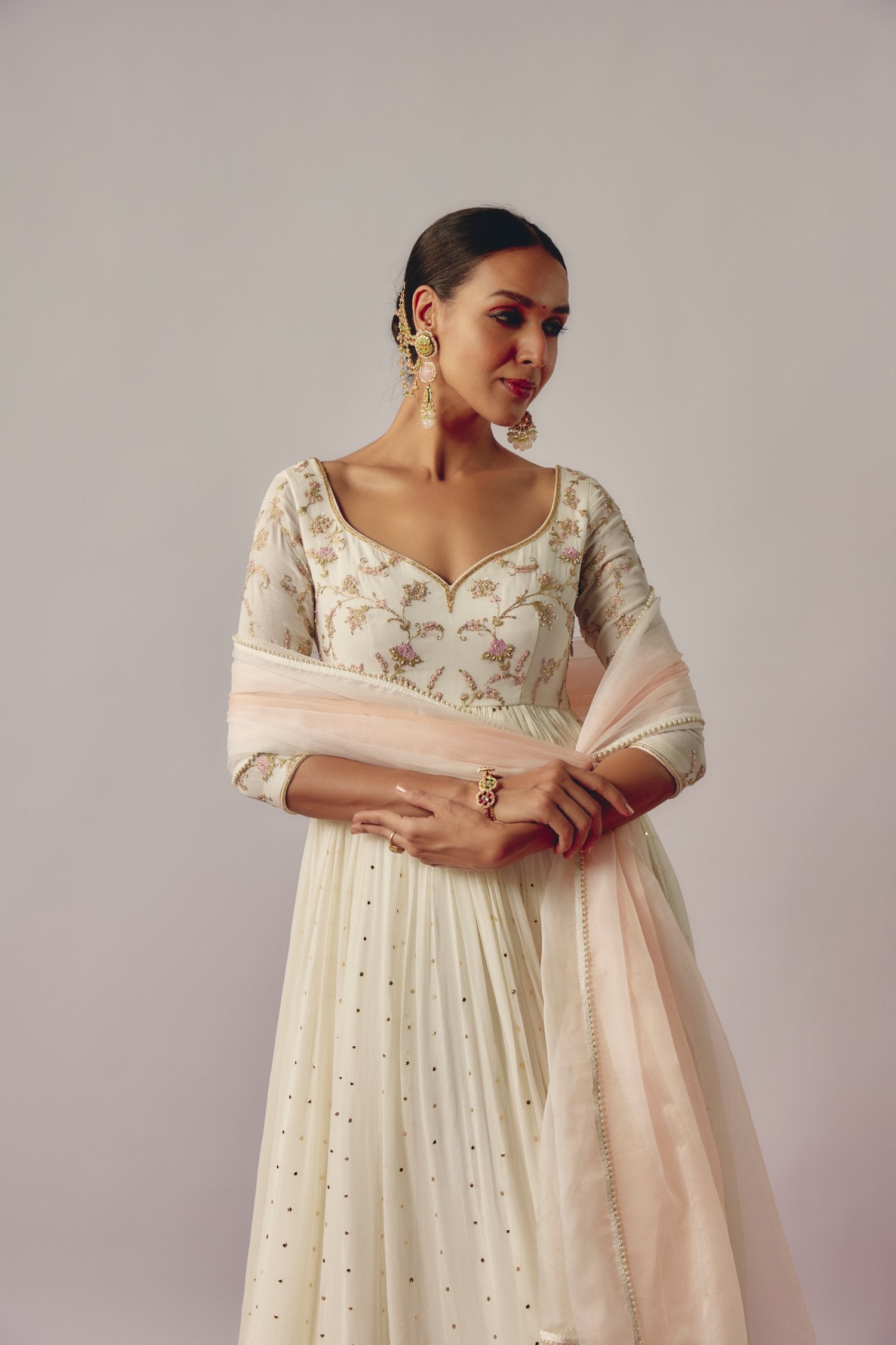 Ivory Embroidered Anarkali Set