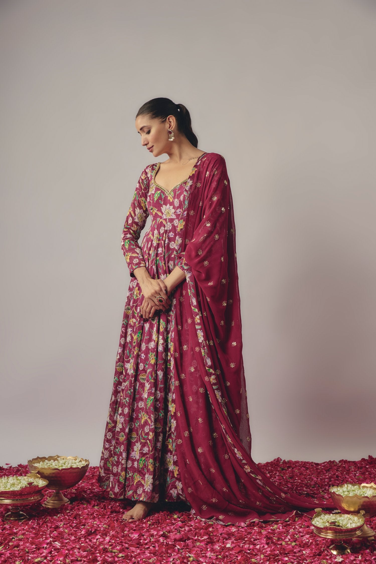 Magenta Floral Embroidered Anarkali Set