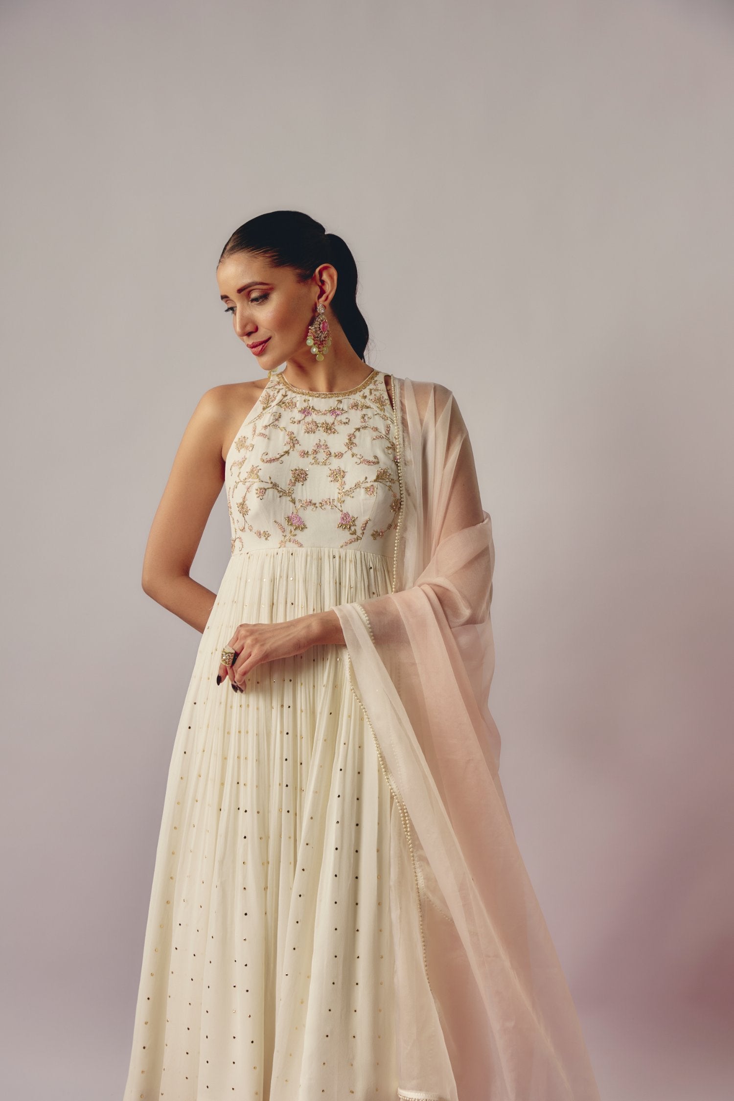 Ivory Embroidered Anarkali Set