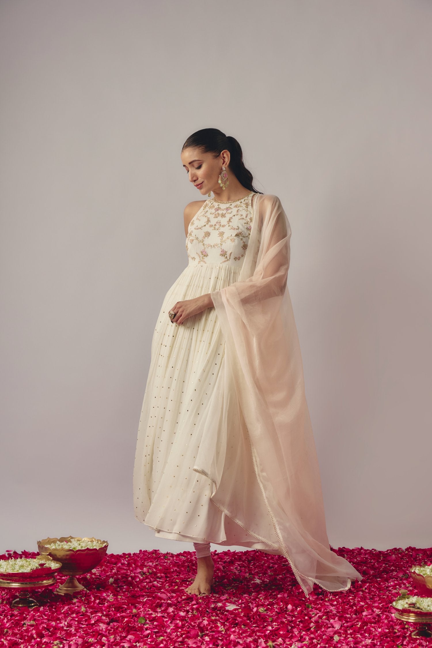 Ivory Embroidered Anarkali Set