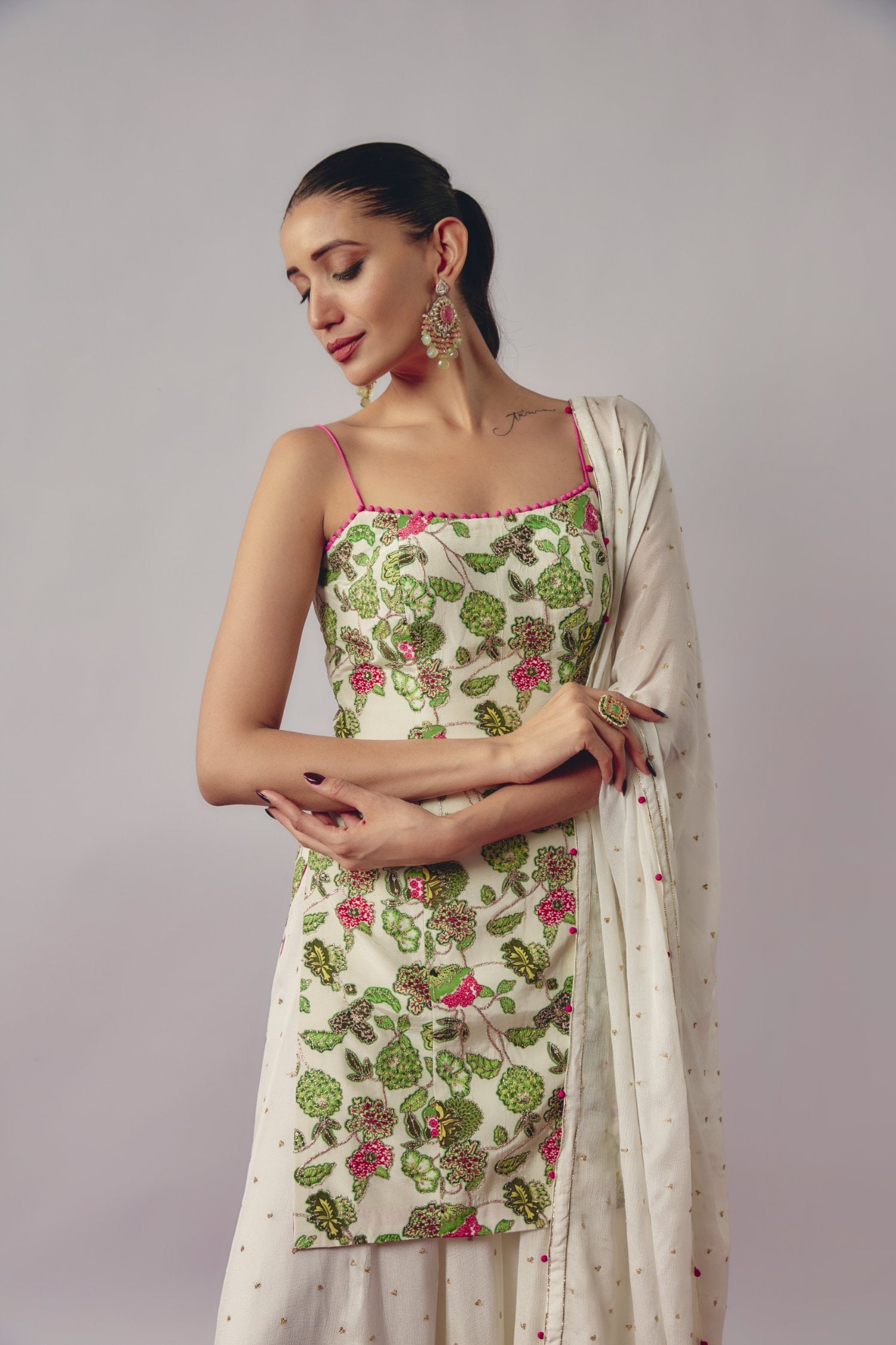 White Floral Sharara Set