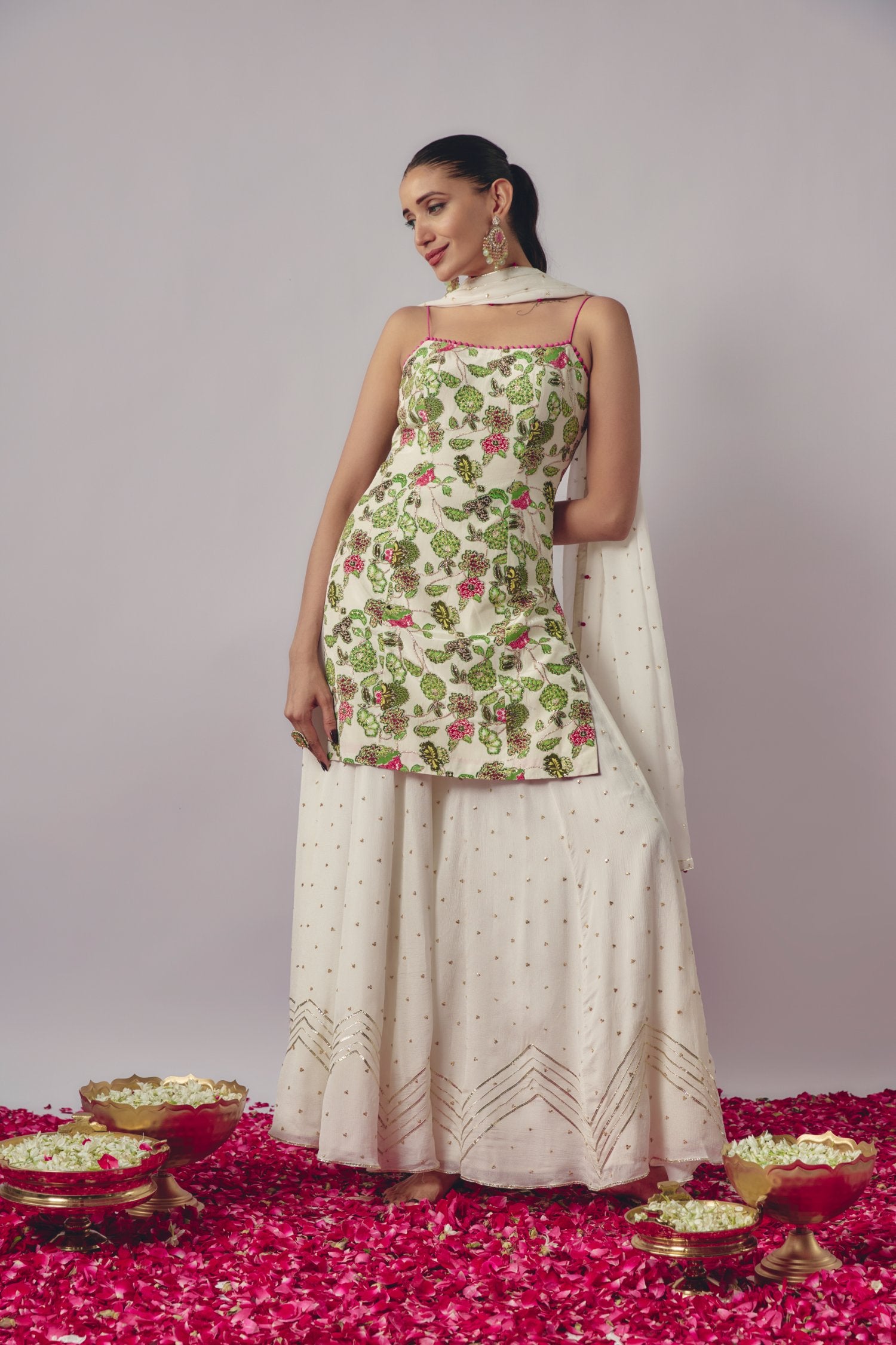 White Floral Sharara Set