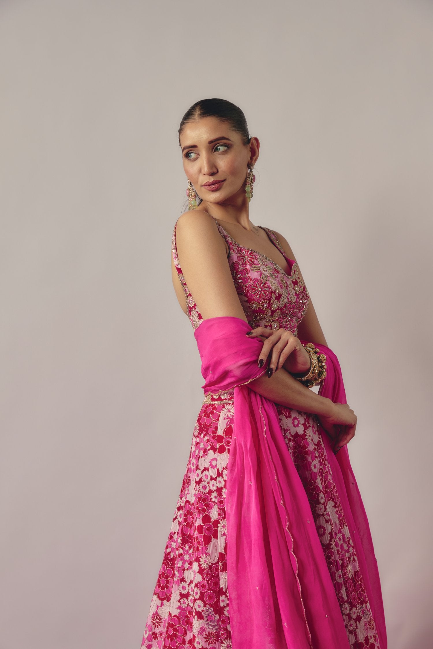 Pink Embroidered Lehenga Set